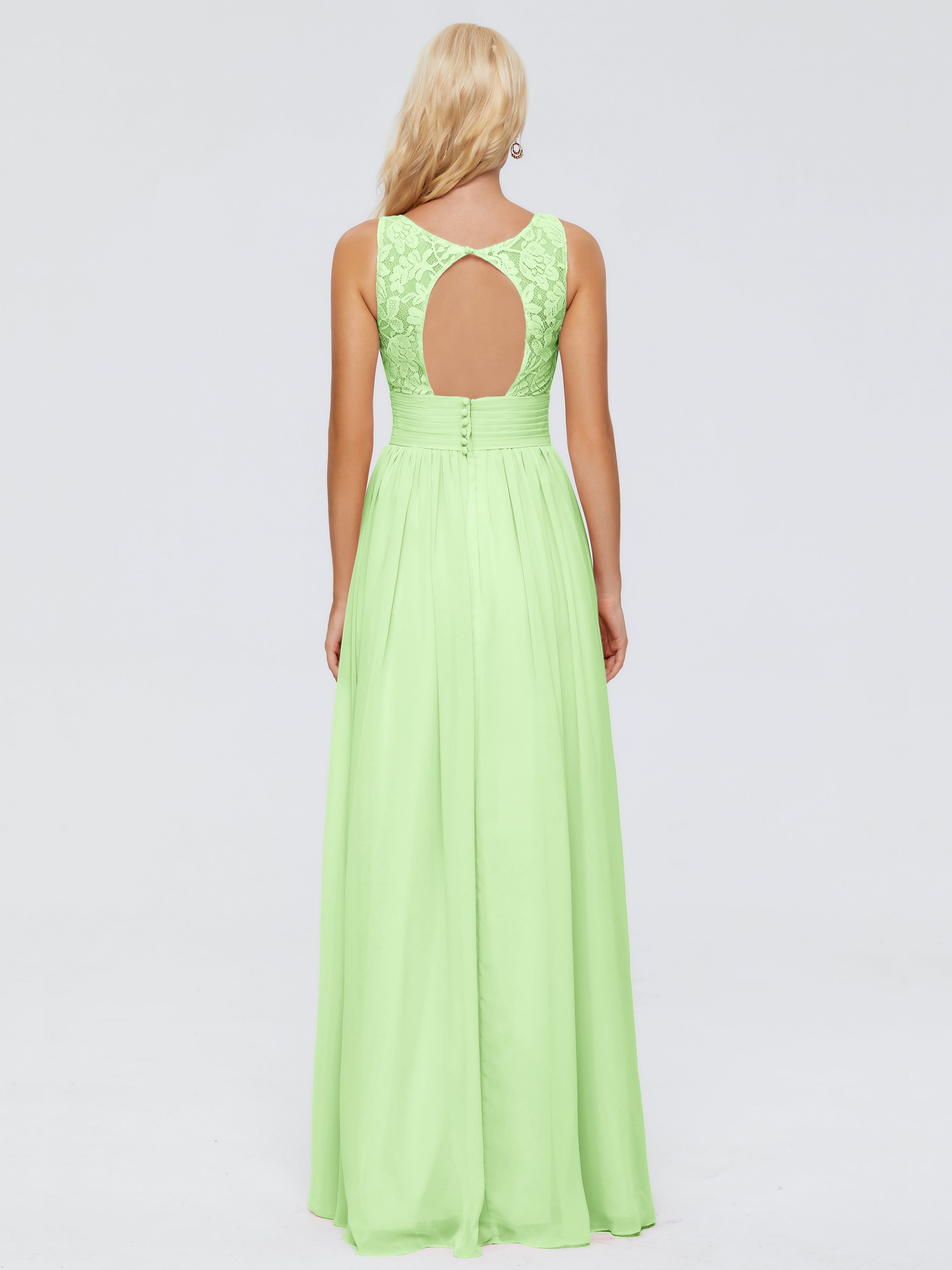 Demoiselle D'Honneur Vert Sauge Trapèze Col V Bretelle Mousseline Robes Demoiselle D'Honneur