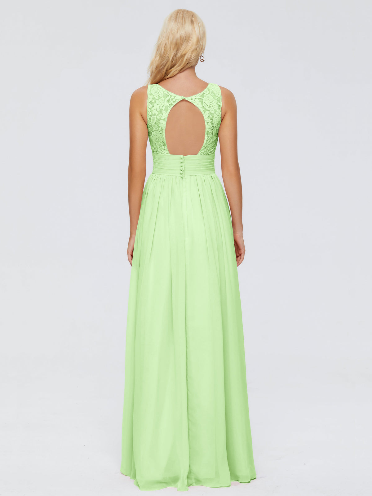 Demoiselle D'Honneur Vert Sauge Trapèze Col V Bretelle Mousseline Robes Demoiselle D'Honneur