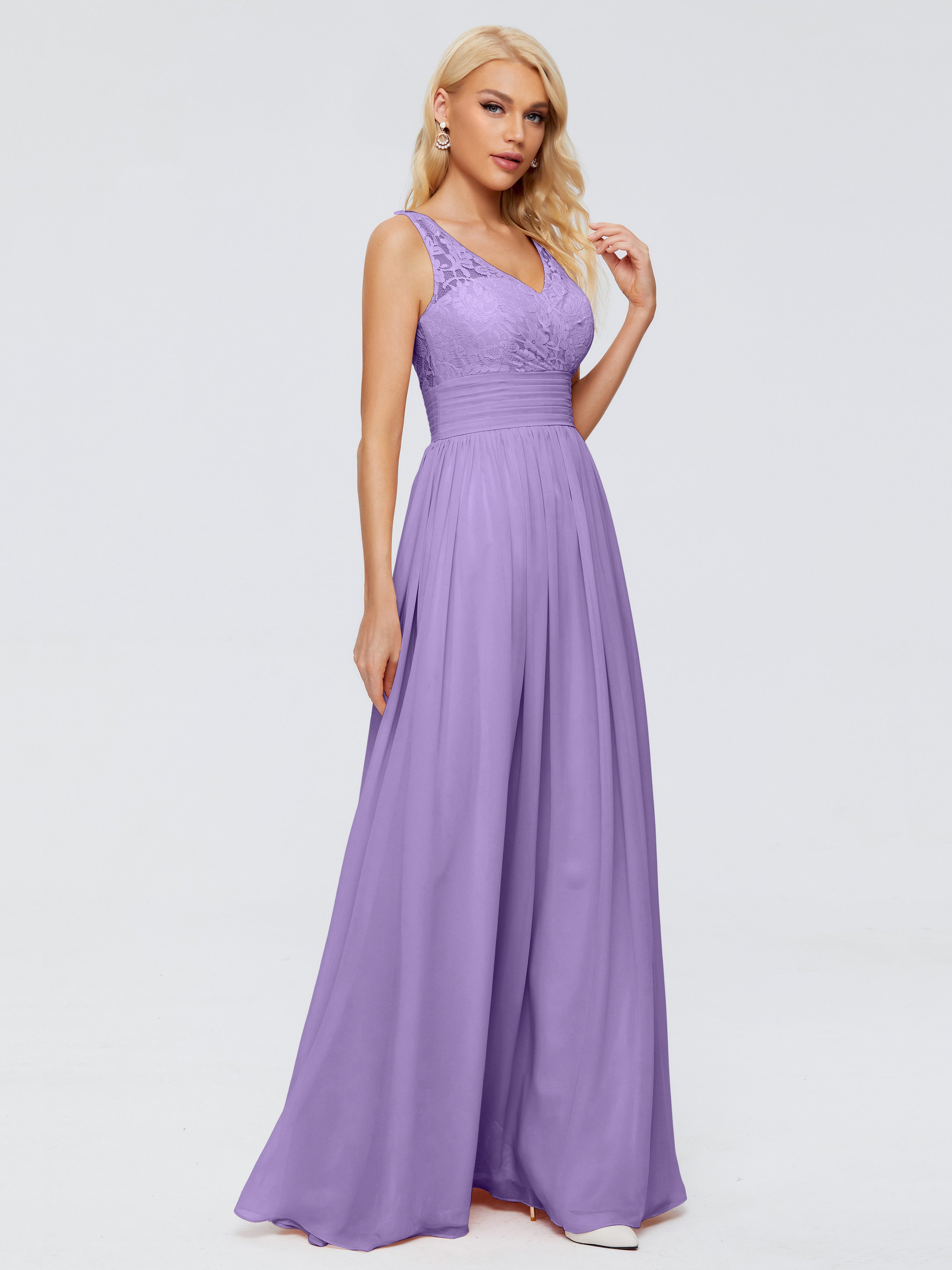 Robes De Demoiselle D'Honneur Tahiti Trapèze Sans Manches Col V Bretelle Mousseline Robes Demoiselle D'Honneur