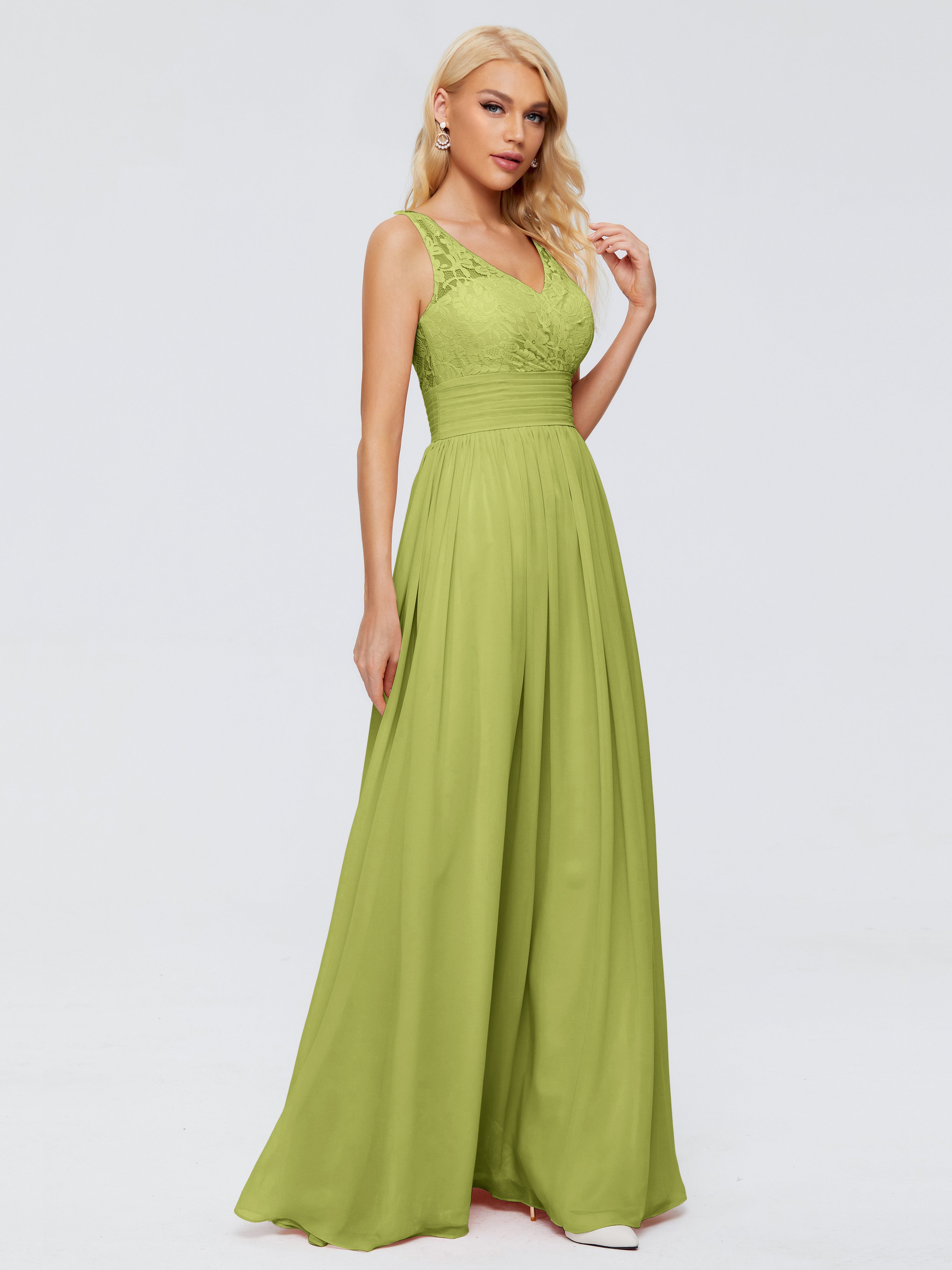 Robes De Demoiselle D'Honneur Trèfle Trapèze Sans Manches Col V Bretelle Mousseline Robes Demoiselle D'Honneur