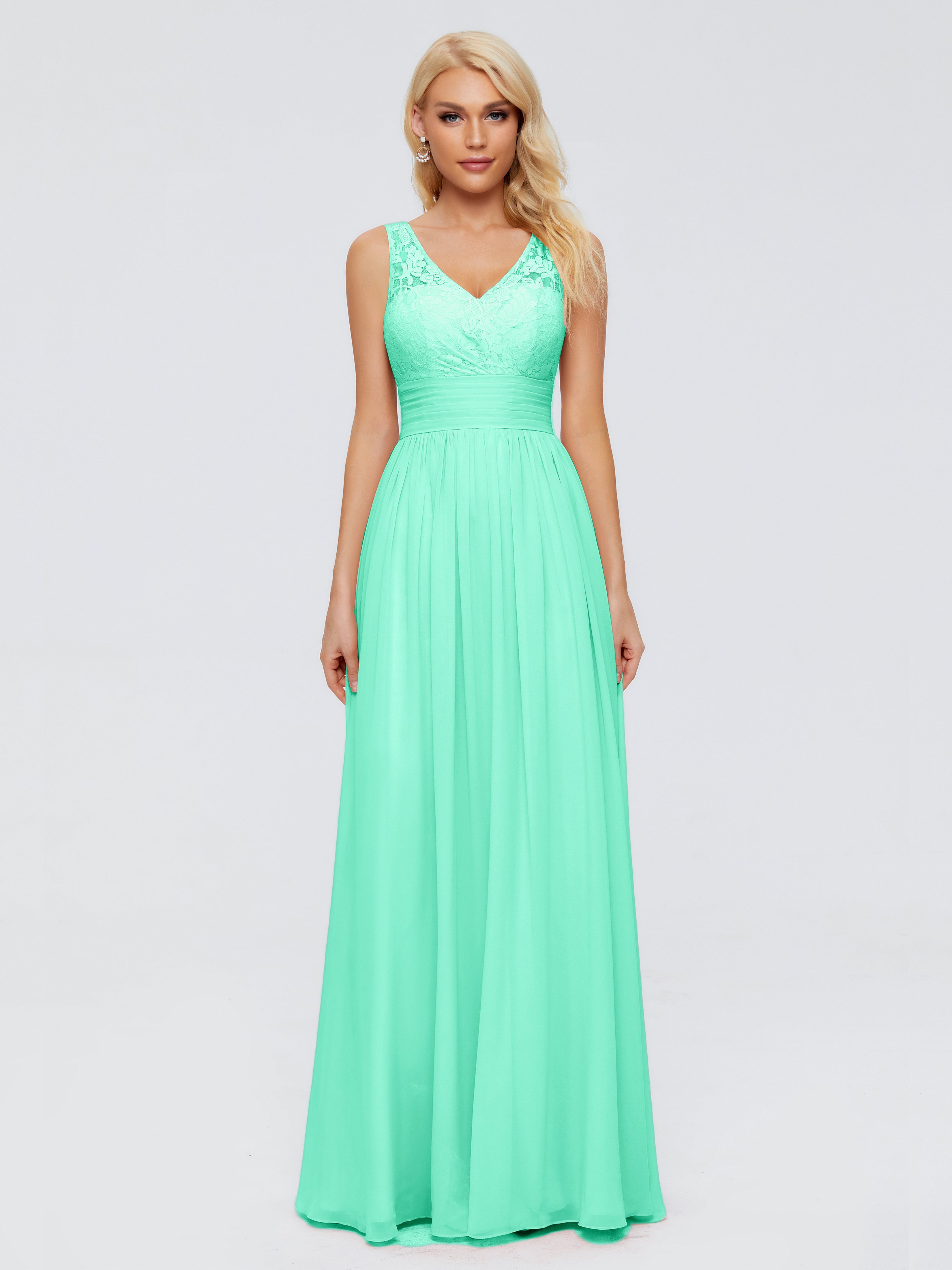 Demoiselle Dhonneur Robe Bleu Turquoise Trapèze Col V Bretelle Mousseline Robes Demoiselle D'Honneur