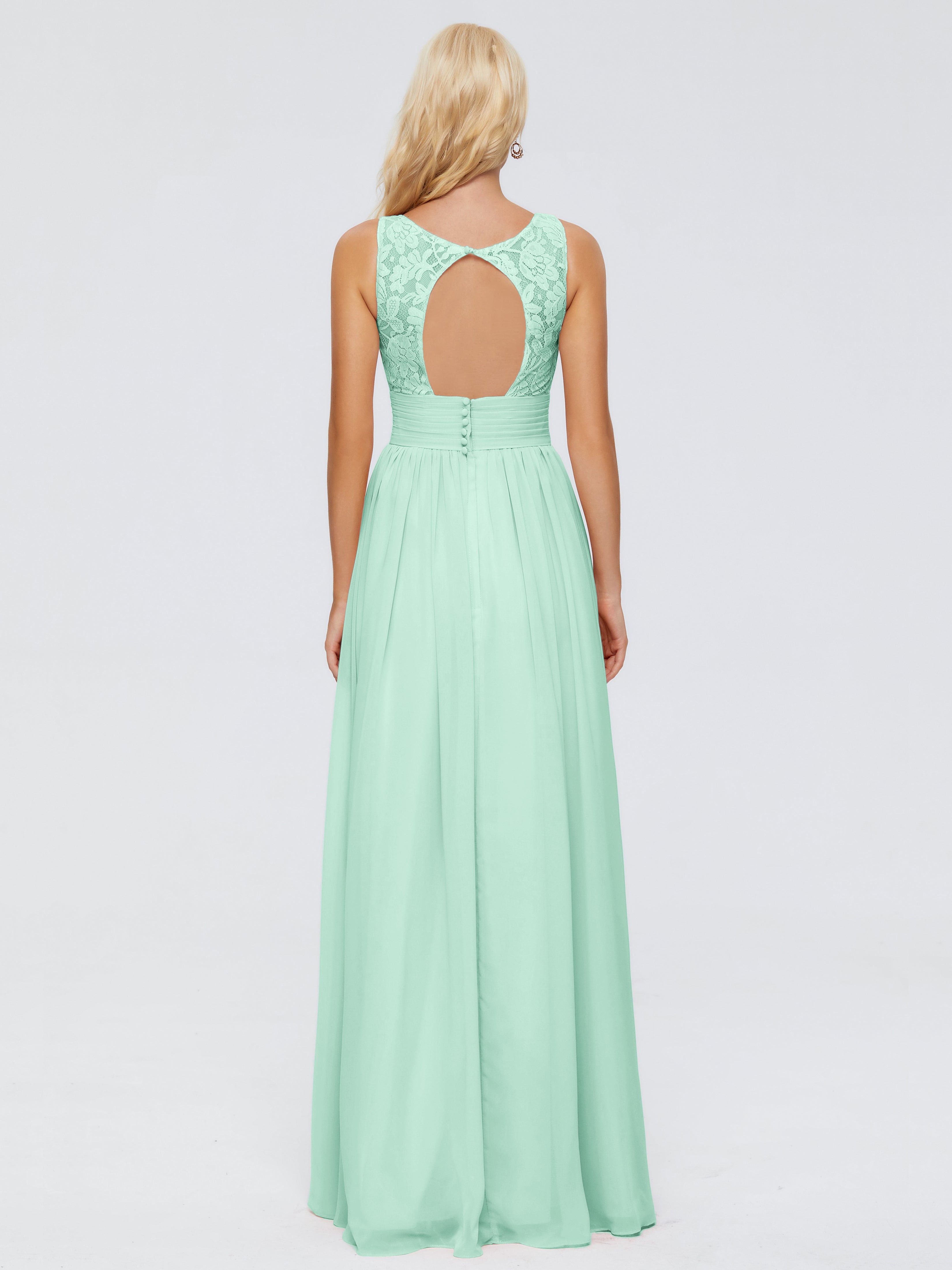 Robes De Demoiselle D'Honneur Vert Menthe Trapèze Col V Bretelle Mousseline Robes Demoiselle D'Honneur