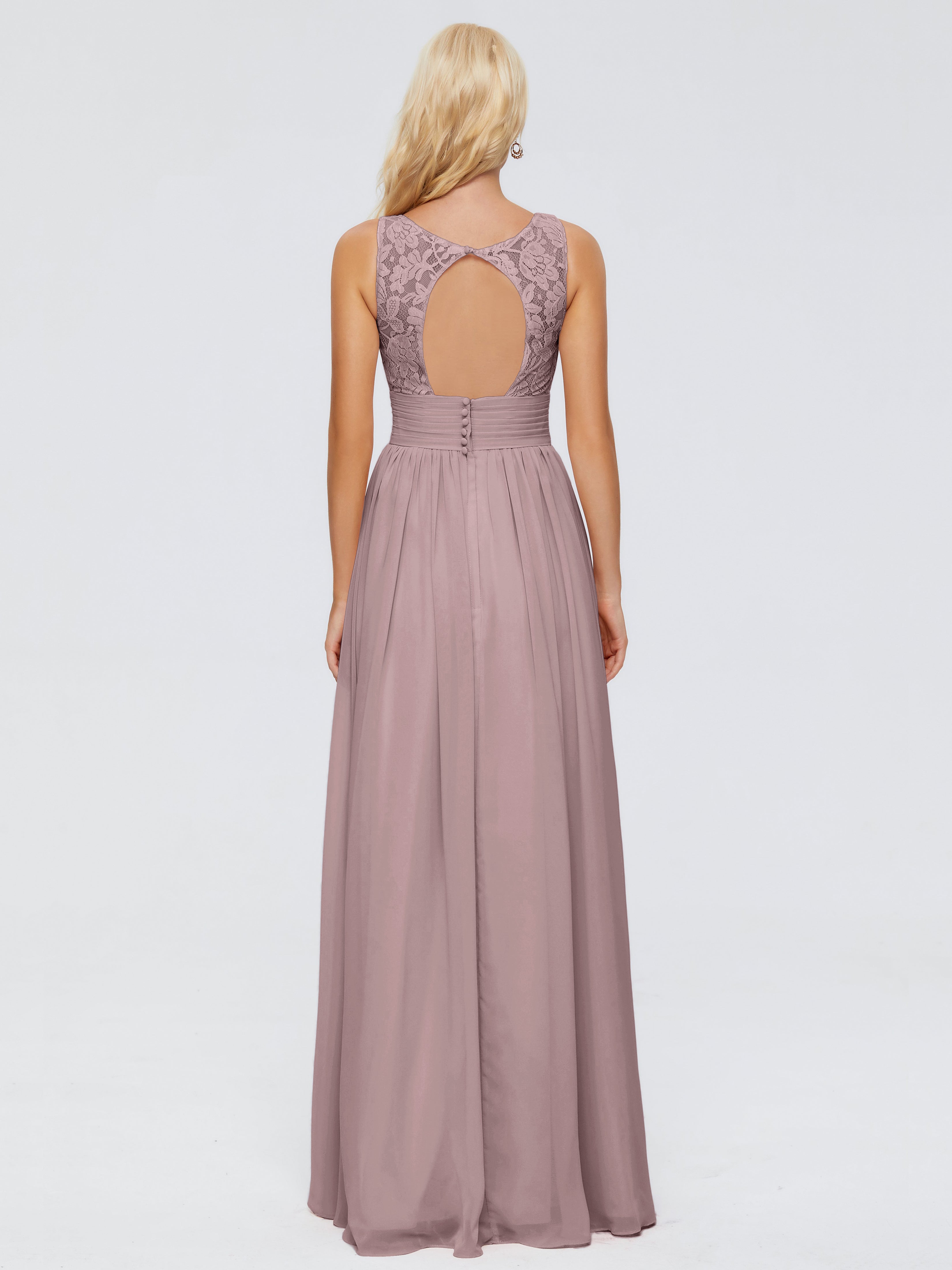 Robes De Demoiselle D'Honneur Vintage Mauve Trapèze Col V Bretelle Mousseline Robes Demoiselle D'Honneur