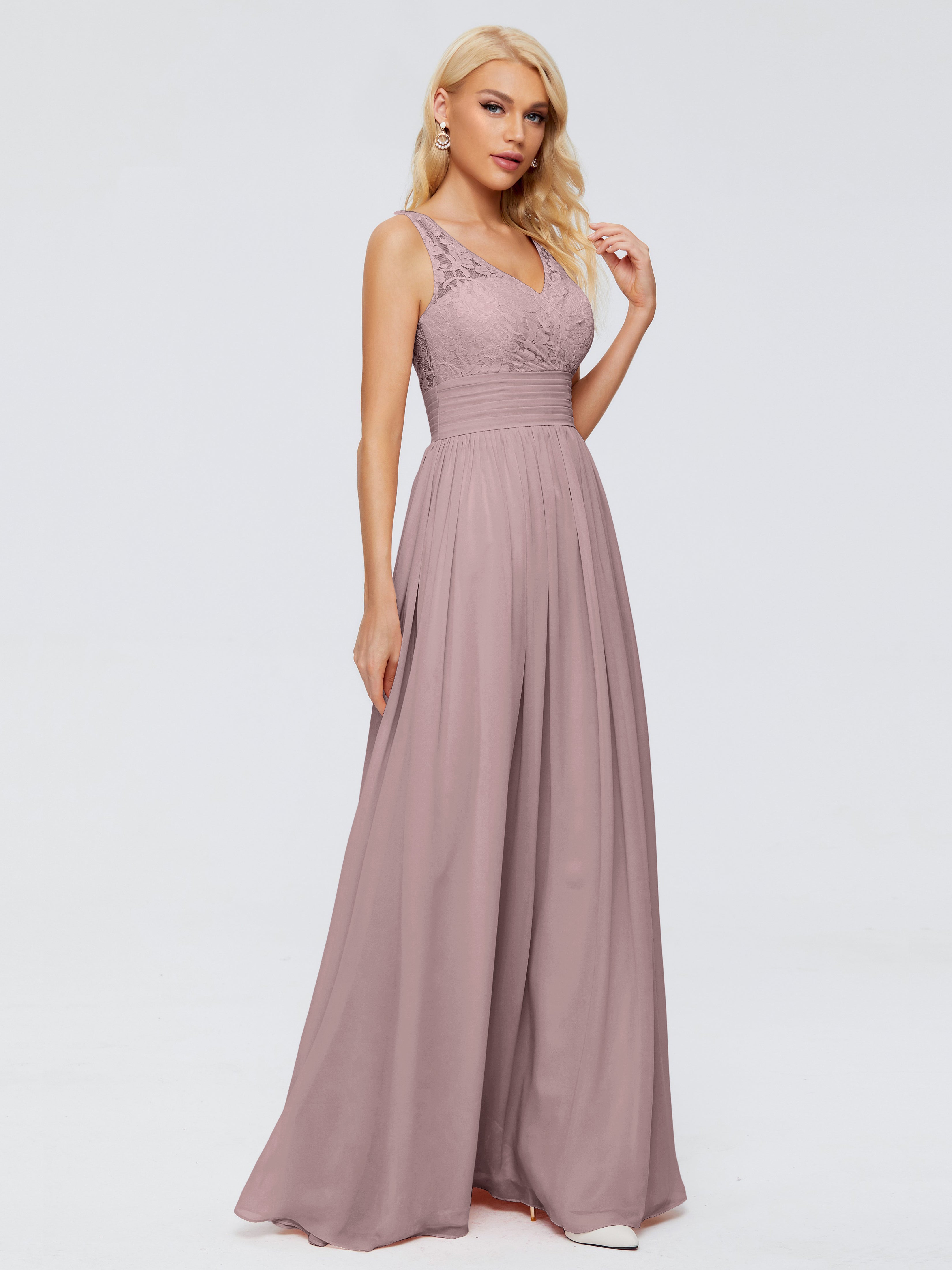 Robes De Demoiselle D'Honneur Vintage Mauve Trapèze Col V Bretelle Mousseline Robes Demoiselle D'Honneur