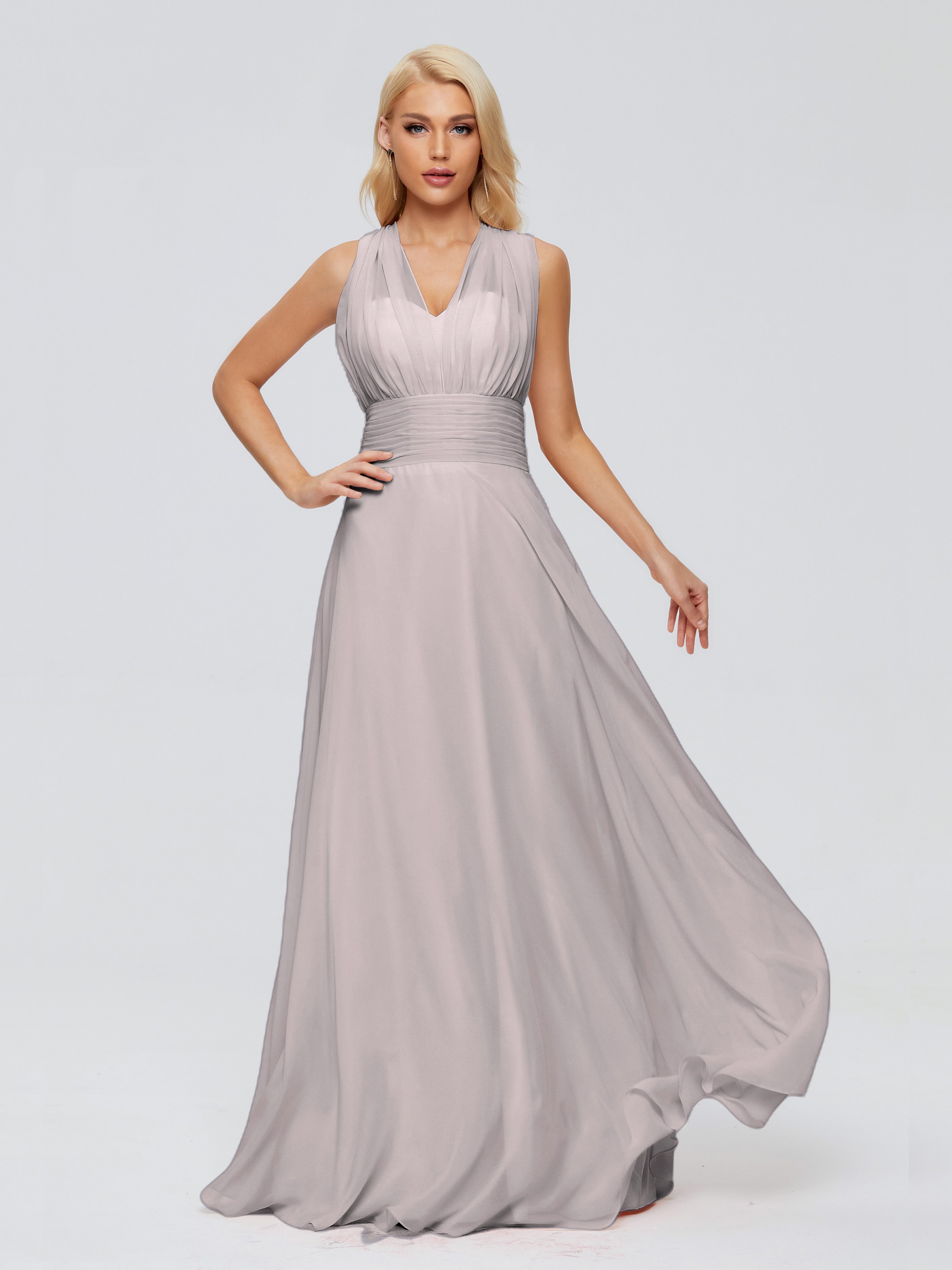 Robe Demoiselle D Honneur Argentée Trapèze Bretelle Ruban Mousseline Robes Demoiselle D'Honneur