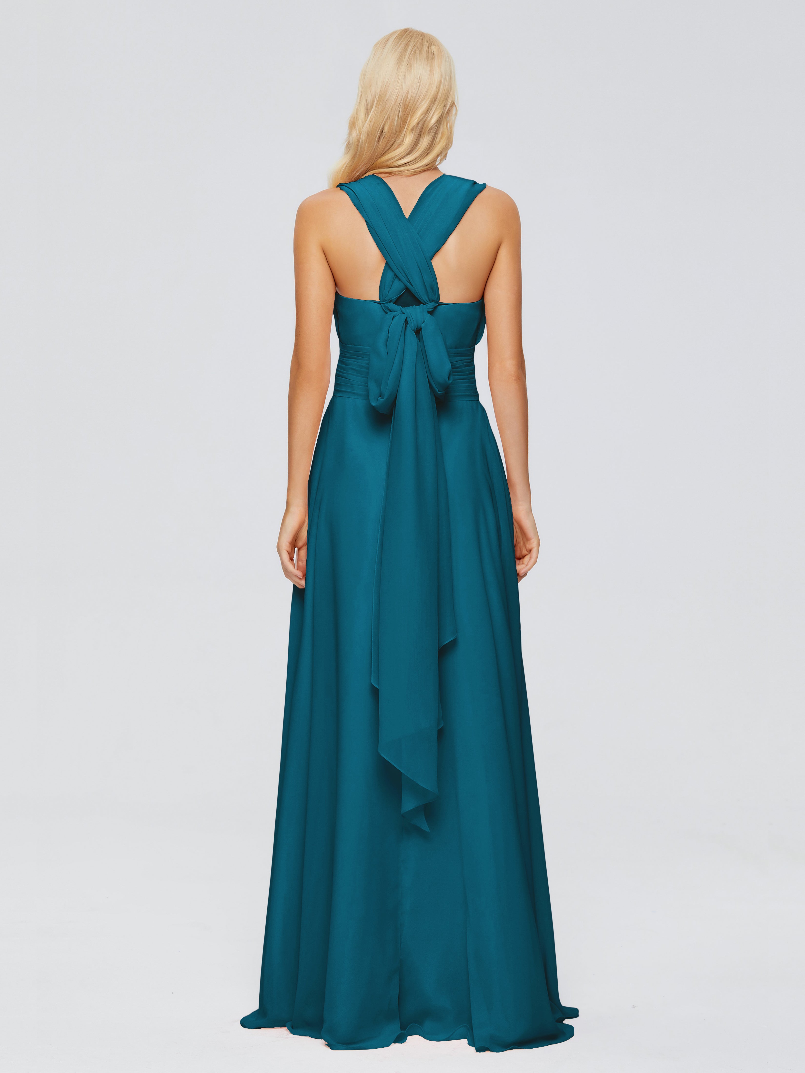 Robe De Demoiselle D'Honneur Bleu Encre Trapèze Bretelle Ruban Mousseline Robes Demoiselle D'Honneur