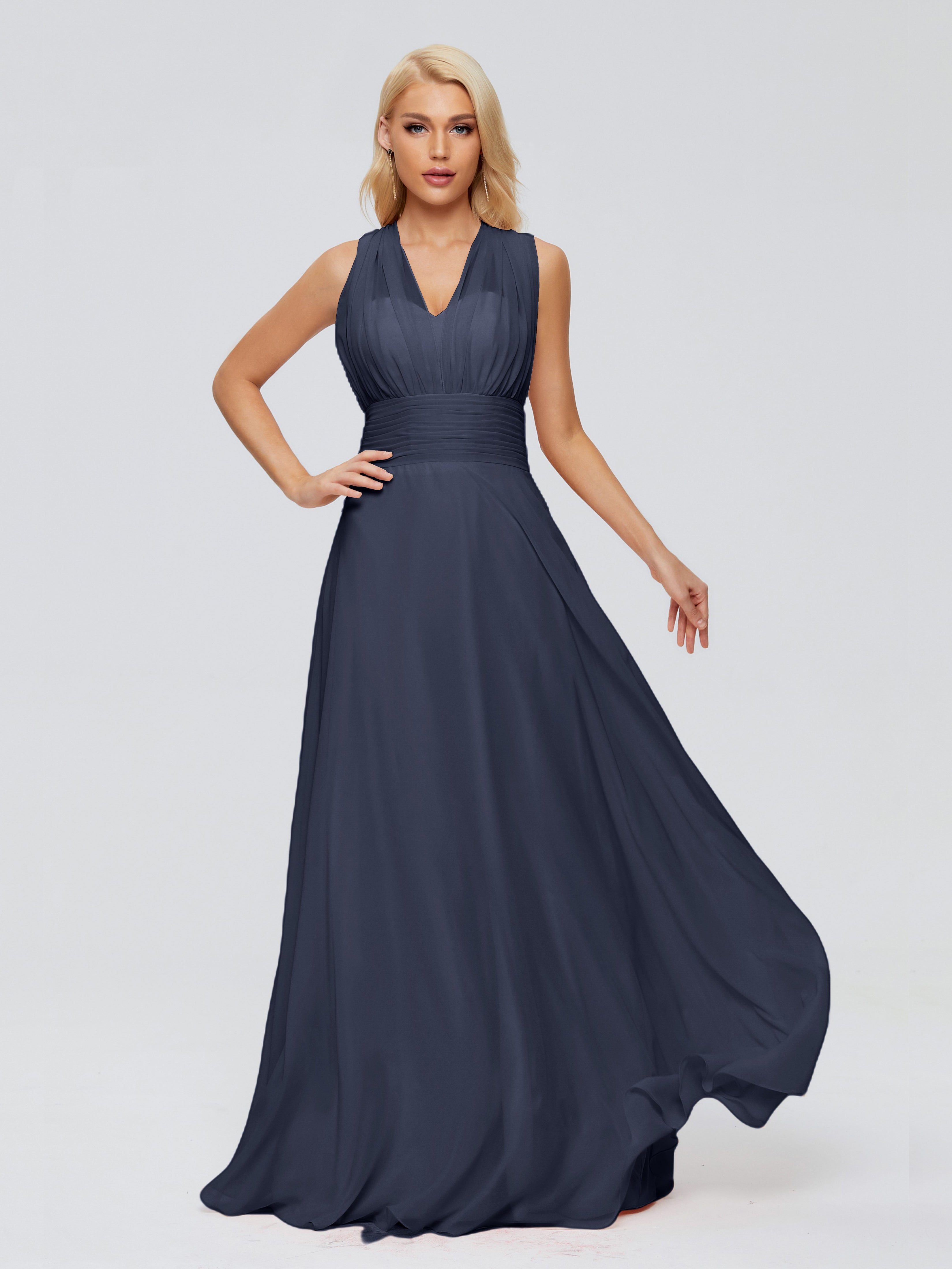 Robe Demoiselle D Honneur Bleu Marine Trapèze Bretelle Ruban Mousseline Robes Demoiselle D'Honneur