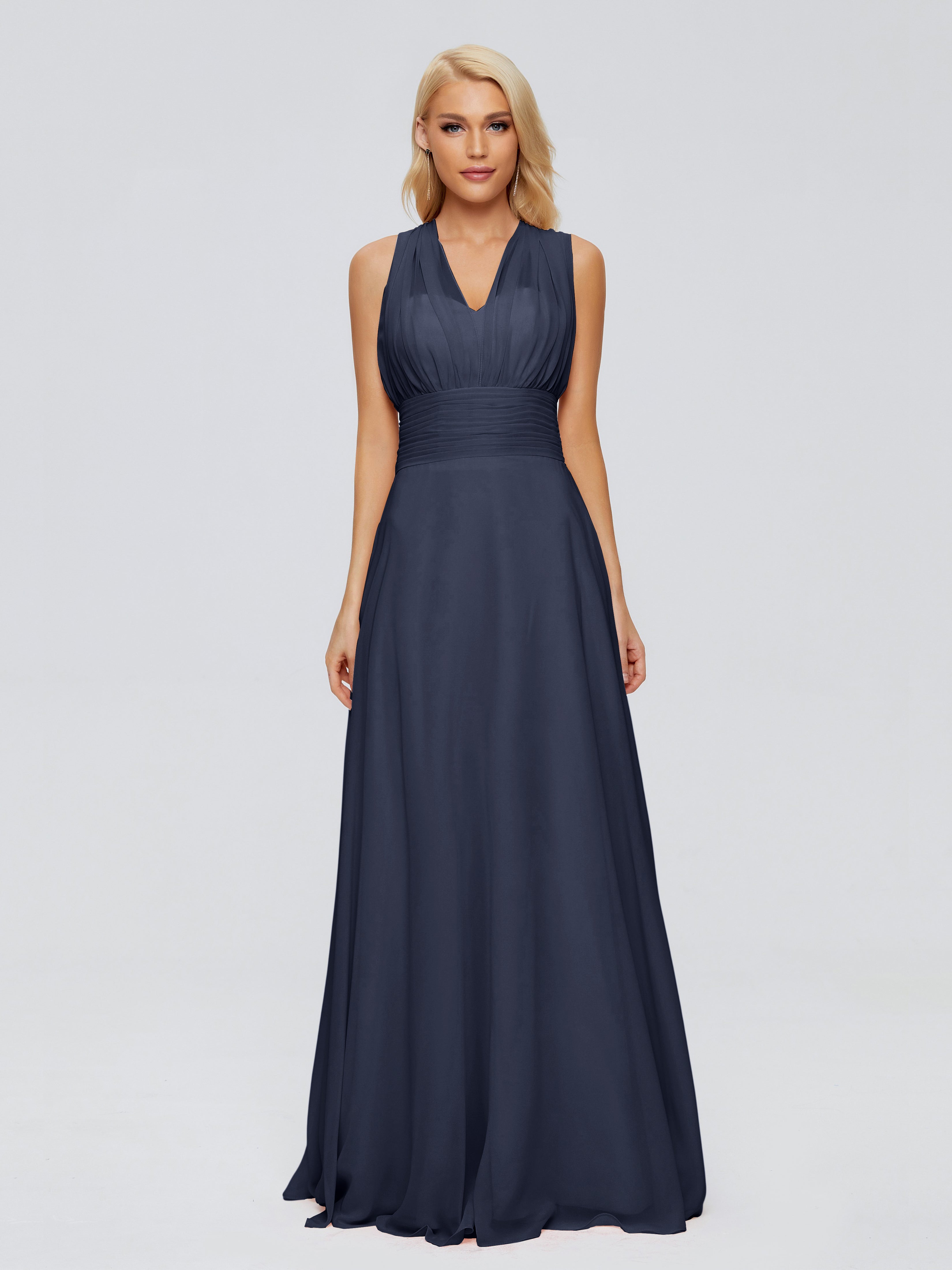 Robe Demoiselle D Honneur Bleu Marine Trapèze Bretelle Ruban Mousseline Robes Demoiselle D'Honneur