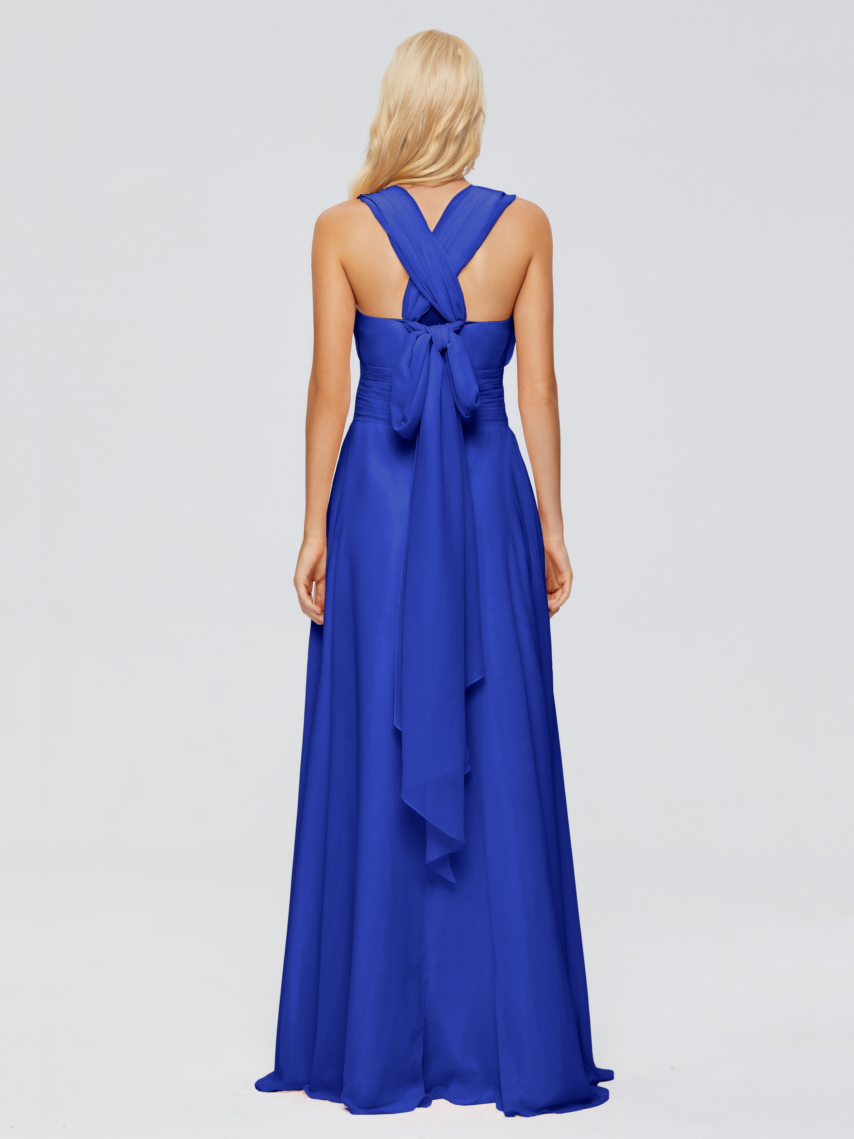 Robes De Demoiselle D'Honneur Bleu Royal Trapèze Bretelle Ruban Mousseline Robes Demoiselle D'Honneur