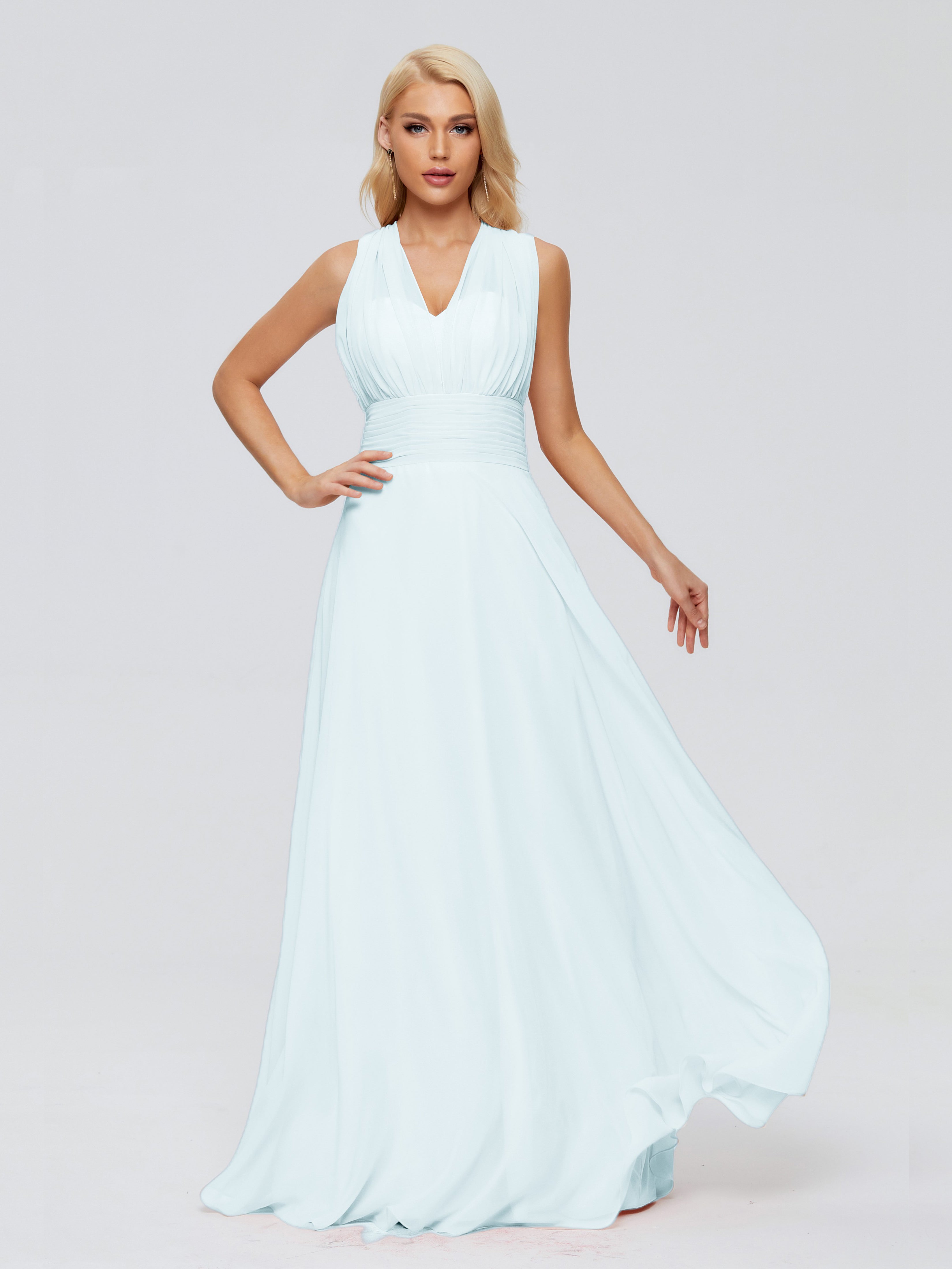 Robe De Demoiselle D'Honneur Brume Trapèze Bretelle Ruban Mousseline Robes Demoiselle D'Honneur