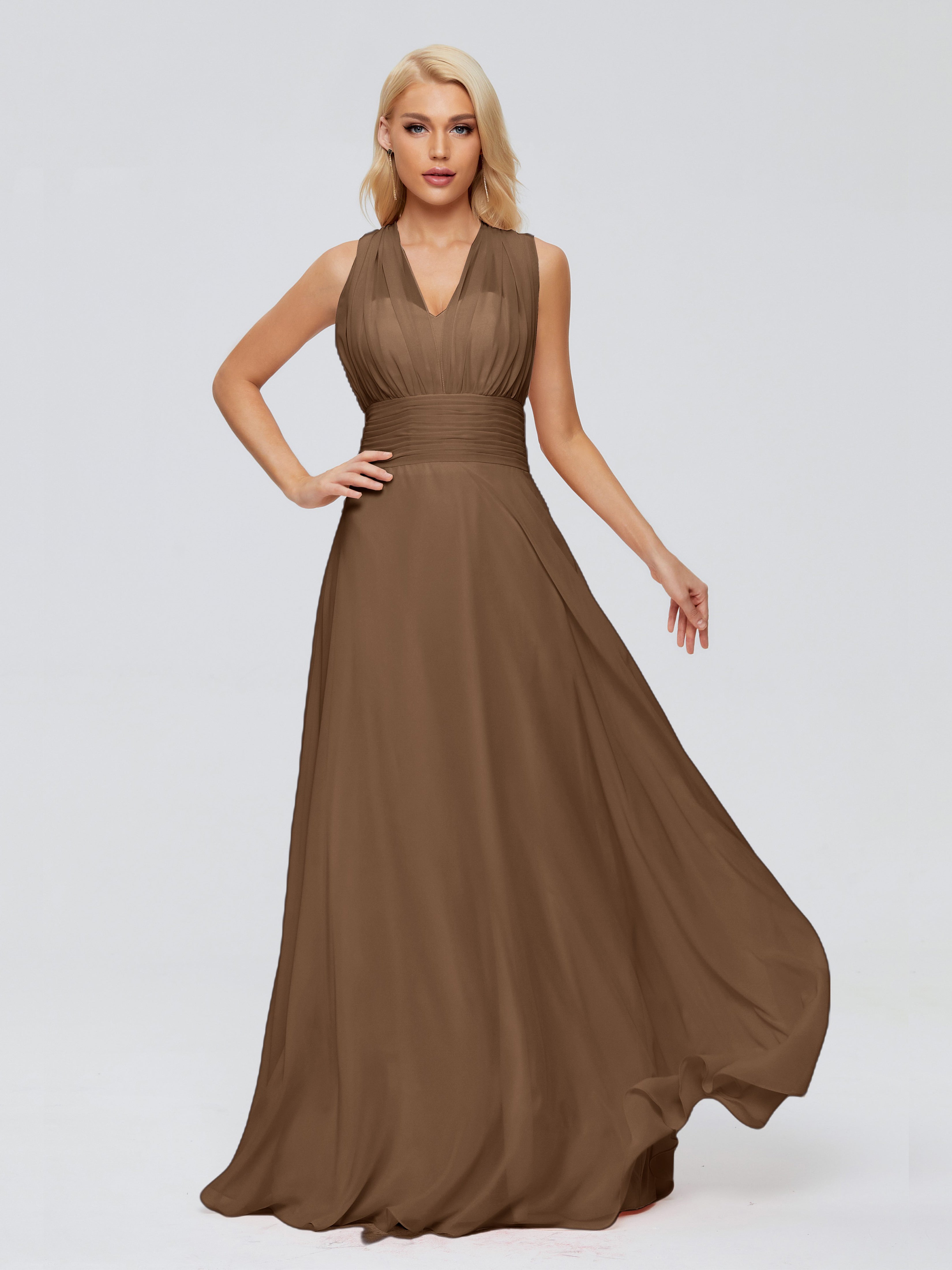 Robes De Demoiselle D'Honneur Brun Trapèze Bretelle Ruban Mousseline Robes Demoiselle D'Honneur