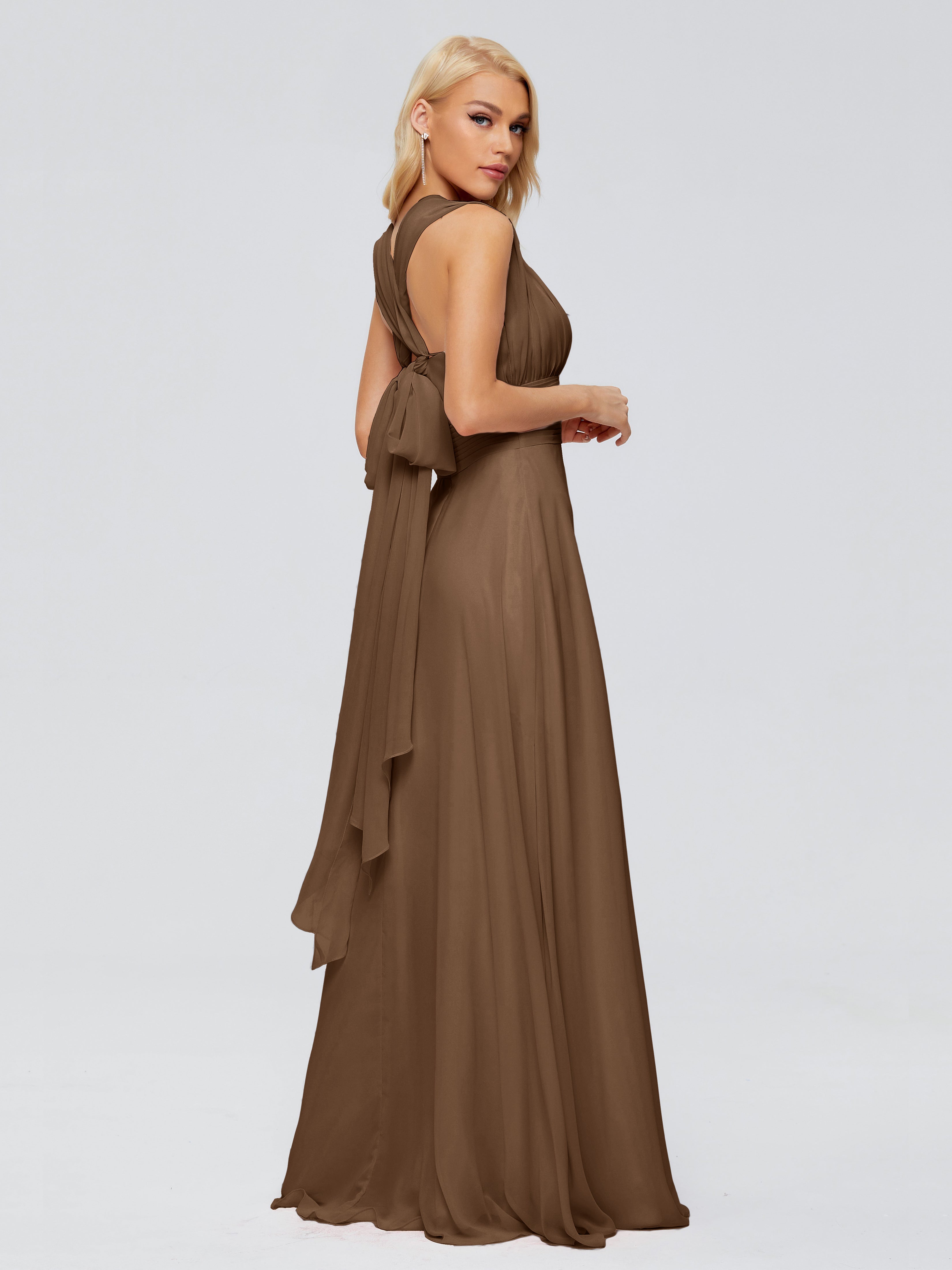 Robes De Demoiselle D'Honneur Brun Trapèze Bretelle Ruban Mousseline Robes Demoiselle D'Honneur