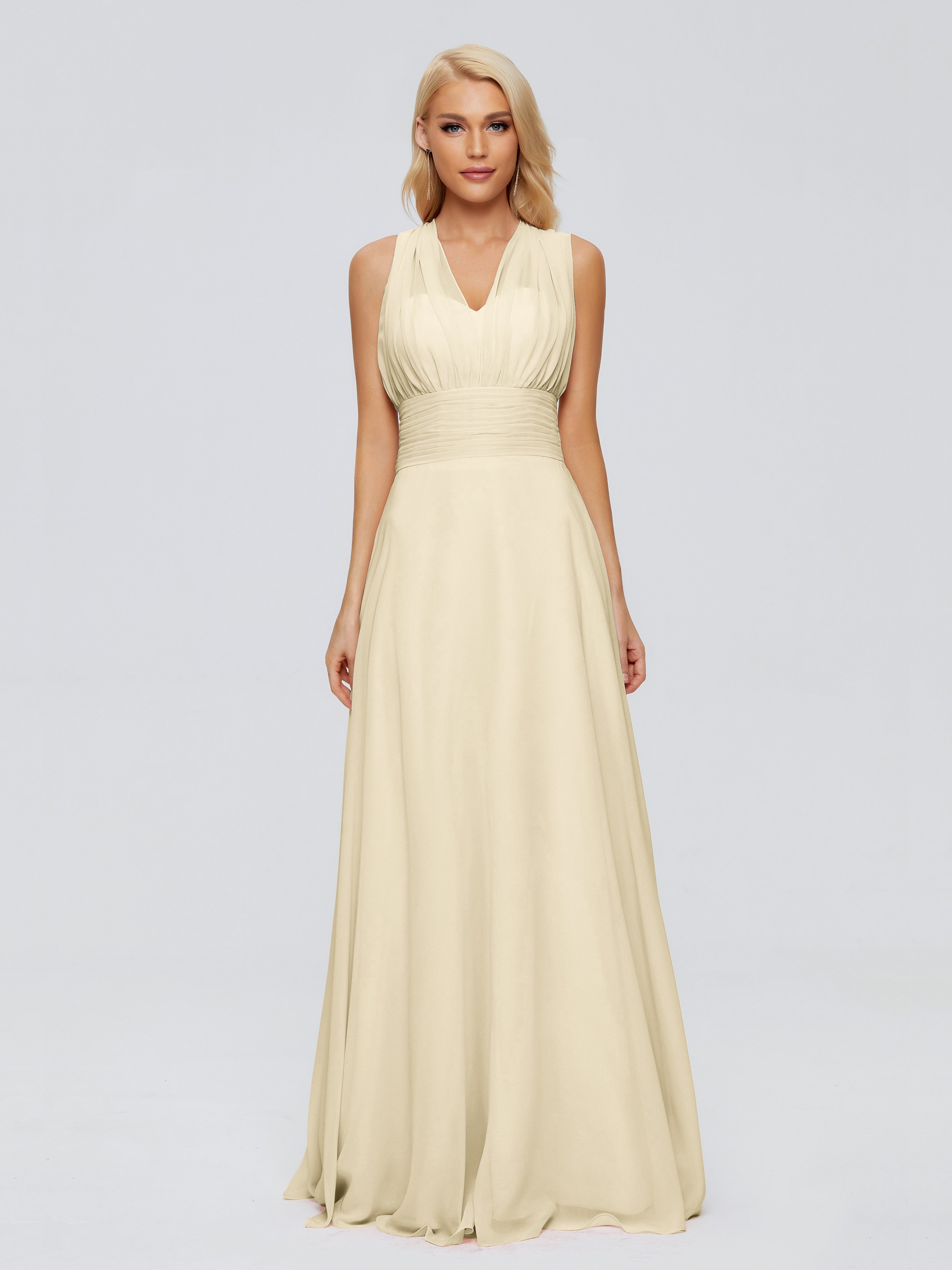 Robe De Demoiselle D'Honneur Champagne Trapèze Bretelle Ruban Mousseline Robes Demoiselle D'Honneur