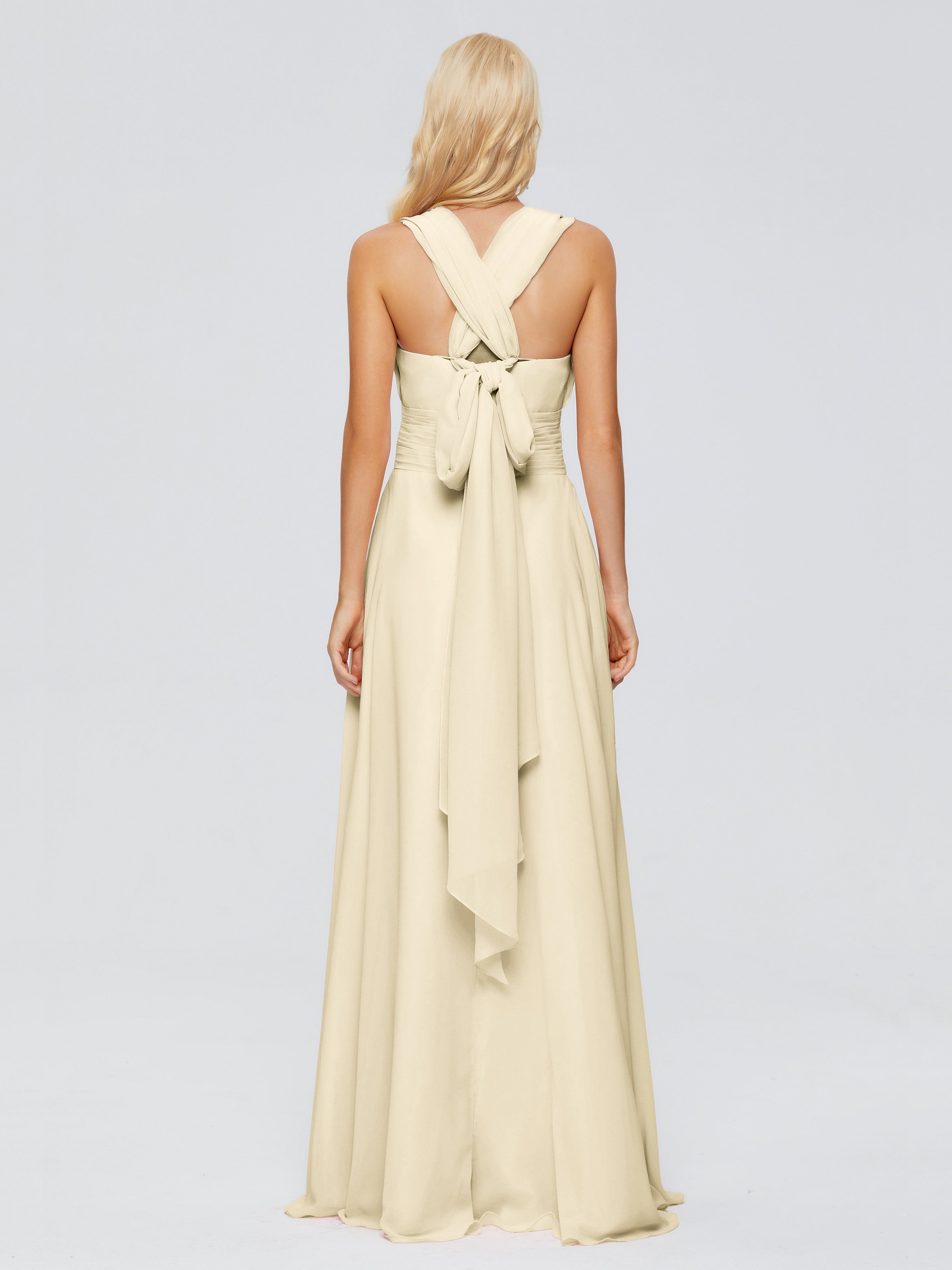 Robe De Demoiselle D'Honneur Champagne Trapèze Bretelle Ruban Mousseline Robes Demoiselle D'Honneur