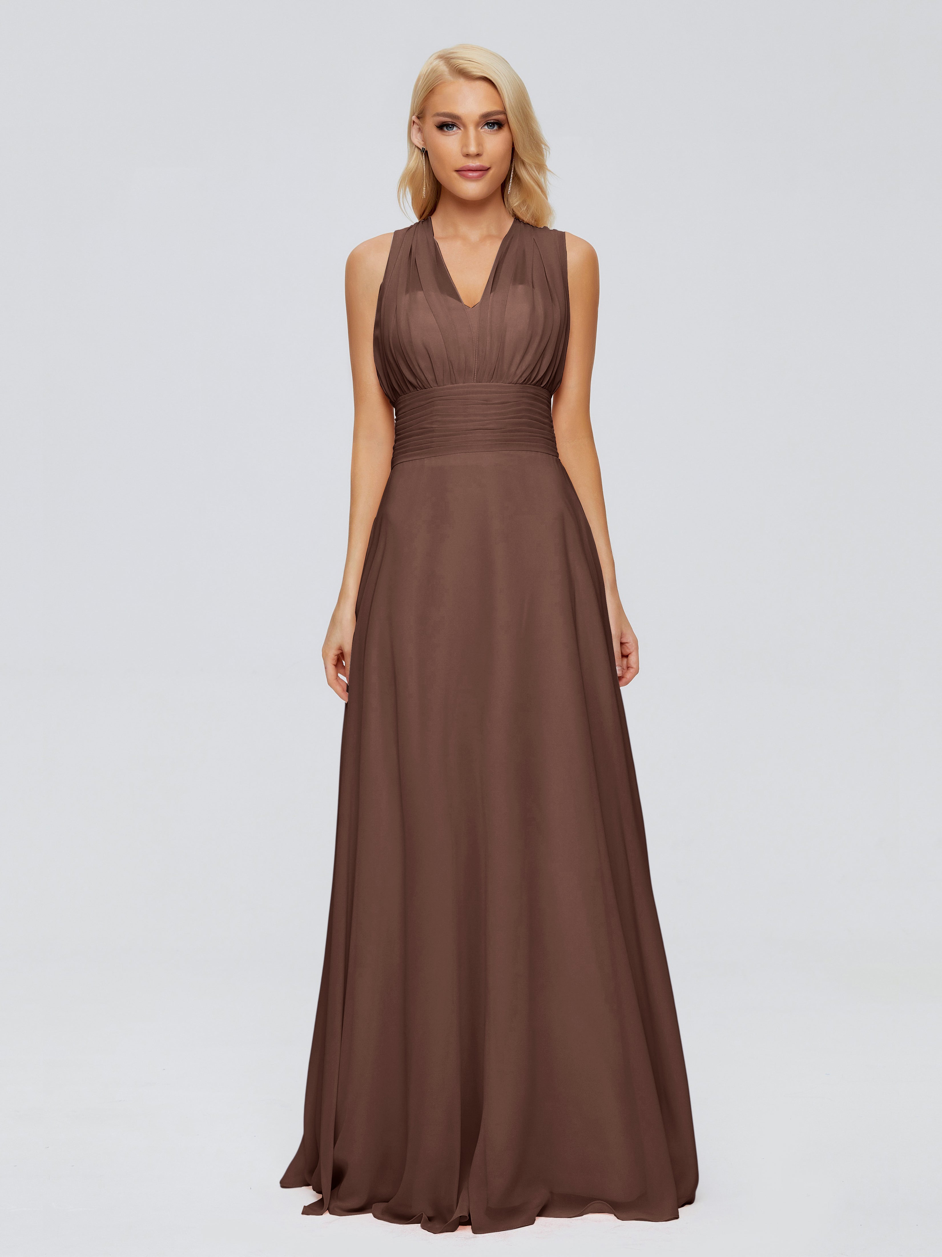 Robe Marron Chocolat Demoiselle D Honneur Trapèze Bretelle Ruban Mousseline Robes Demoiselle D'Honneur