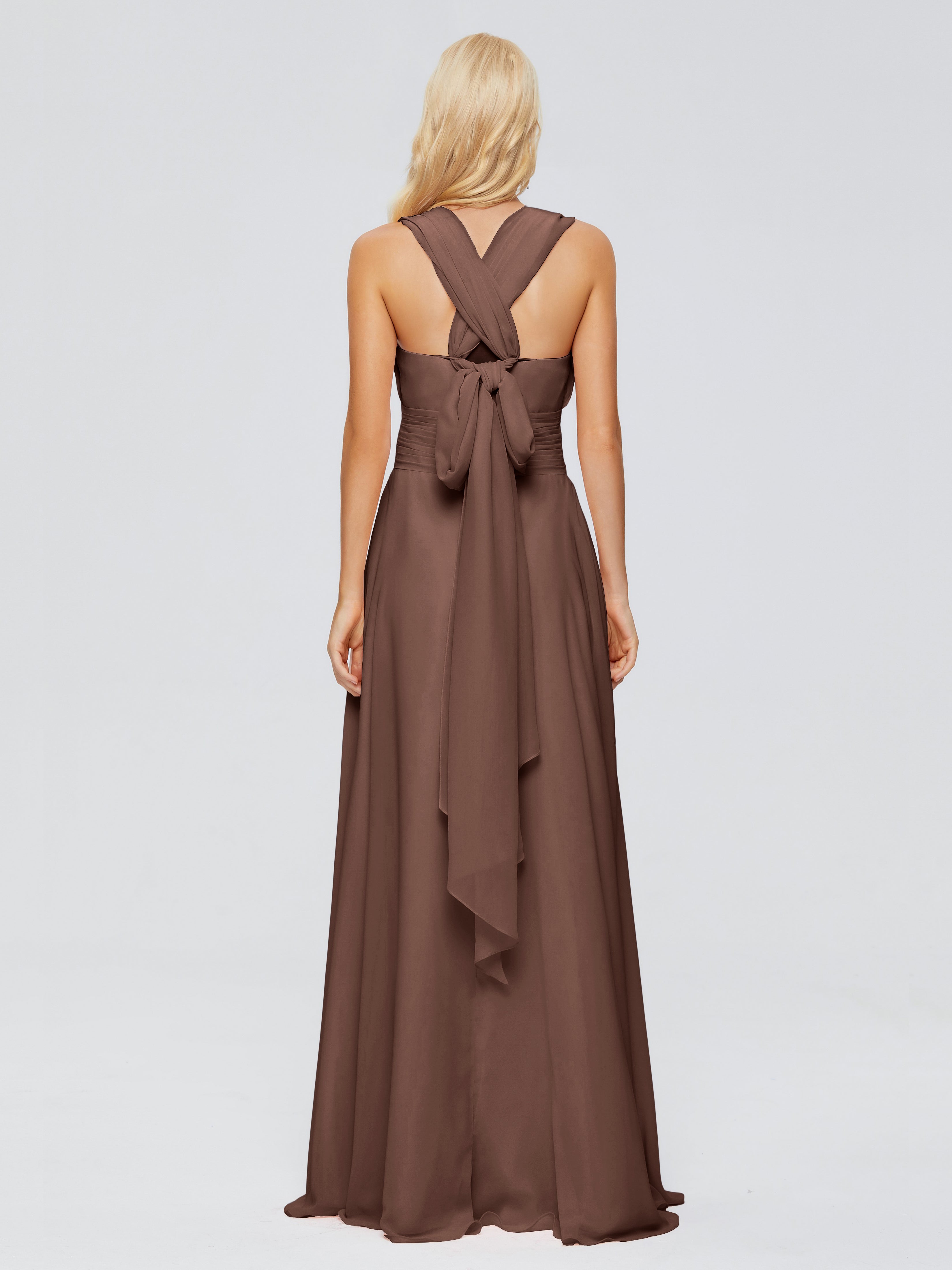 Robe Marron Chocolat Demoiselle D Honneur Trapèze Bretelle Ruban Mousseline Robes Demoiselle D'Honneur