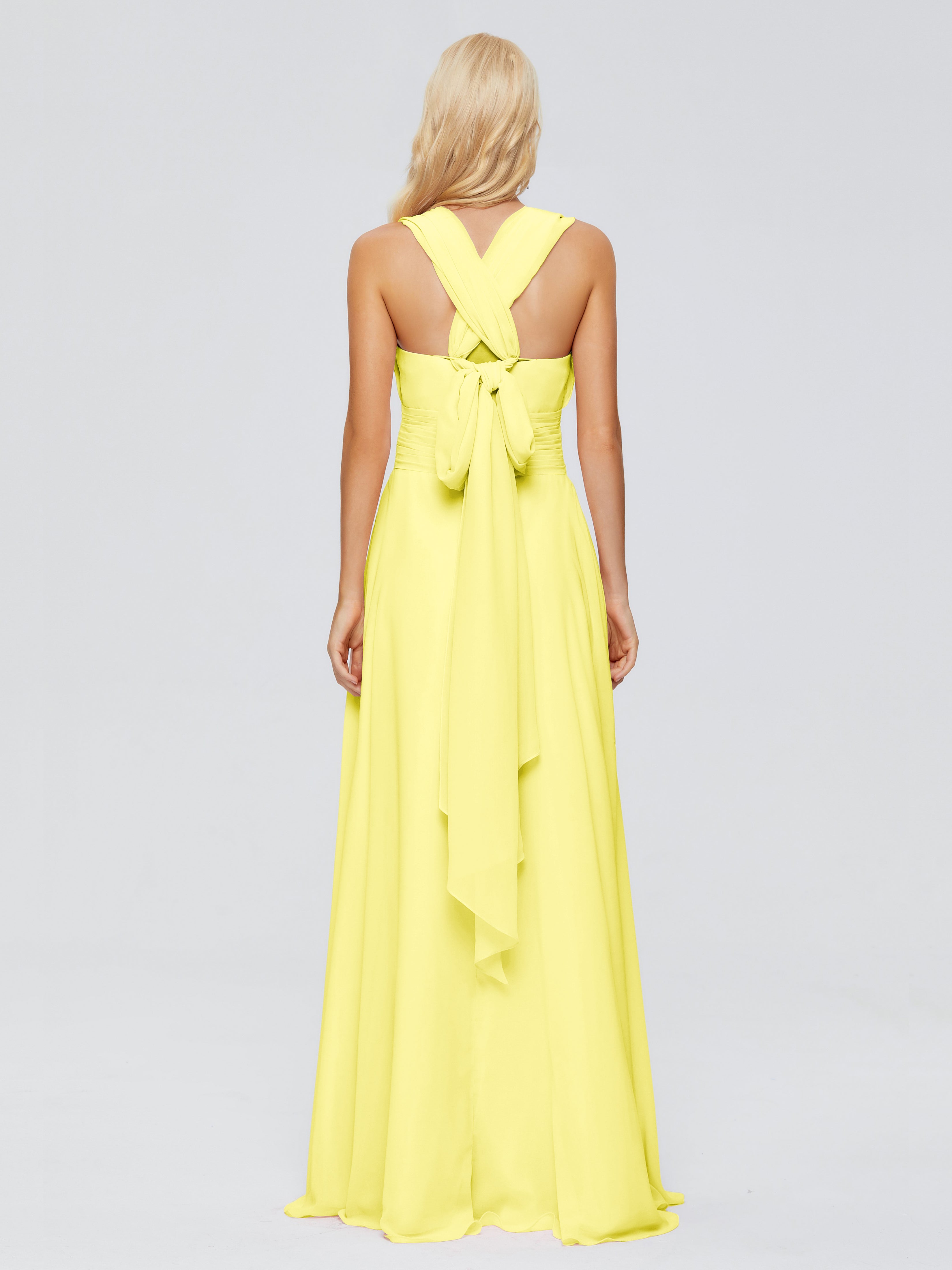 Robes De Demoiselle D'Honneur Citron Trapèze Bretelle Ruban Mousseline Robes Demoiselle D'Honneur