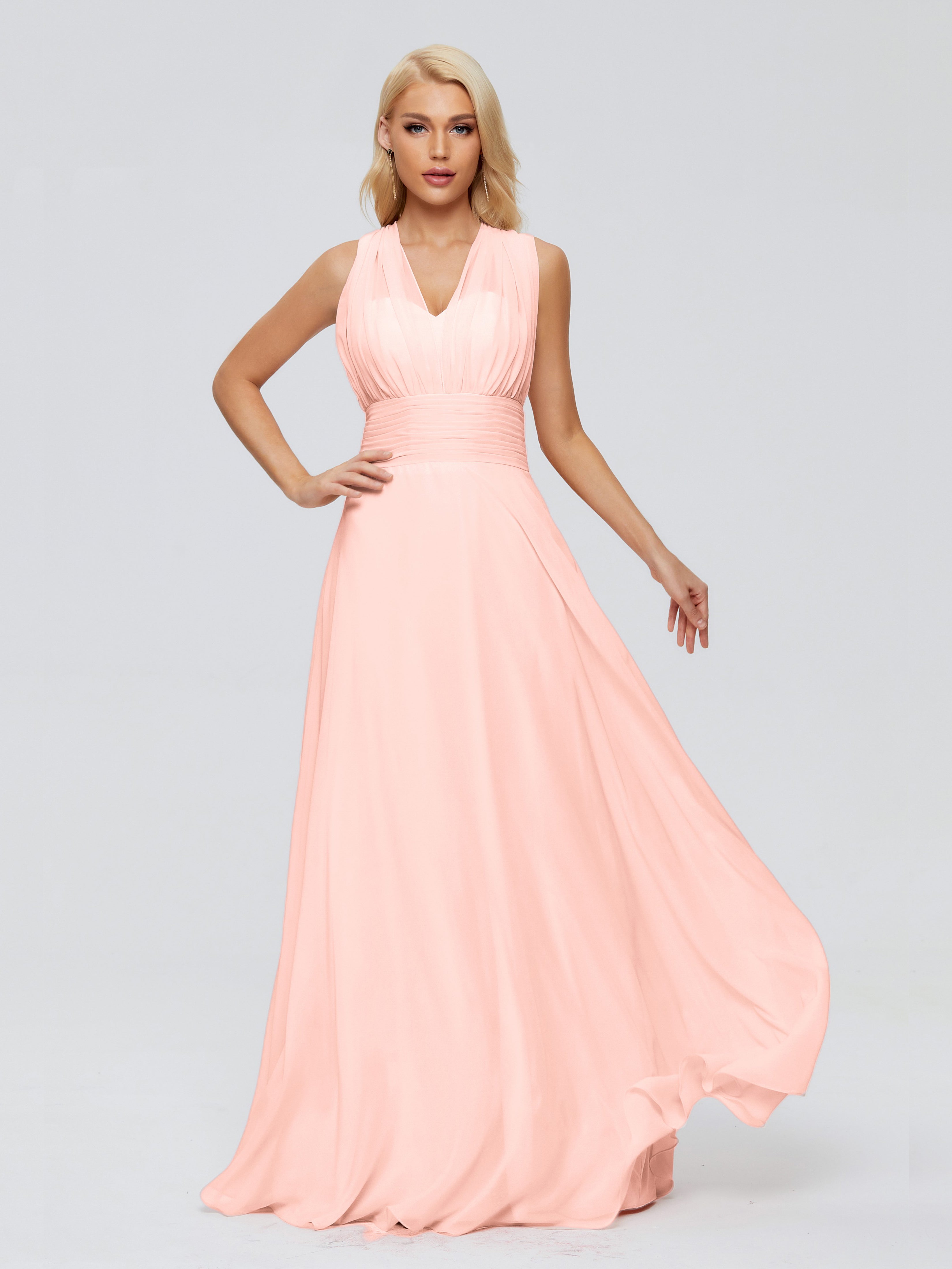 Robe Demoiselle Honneur Corail Trapèze Bretelle Ruban Mousseline Robes Demoiselle D'Honneur