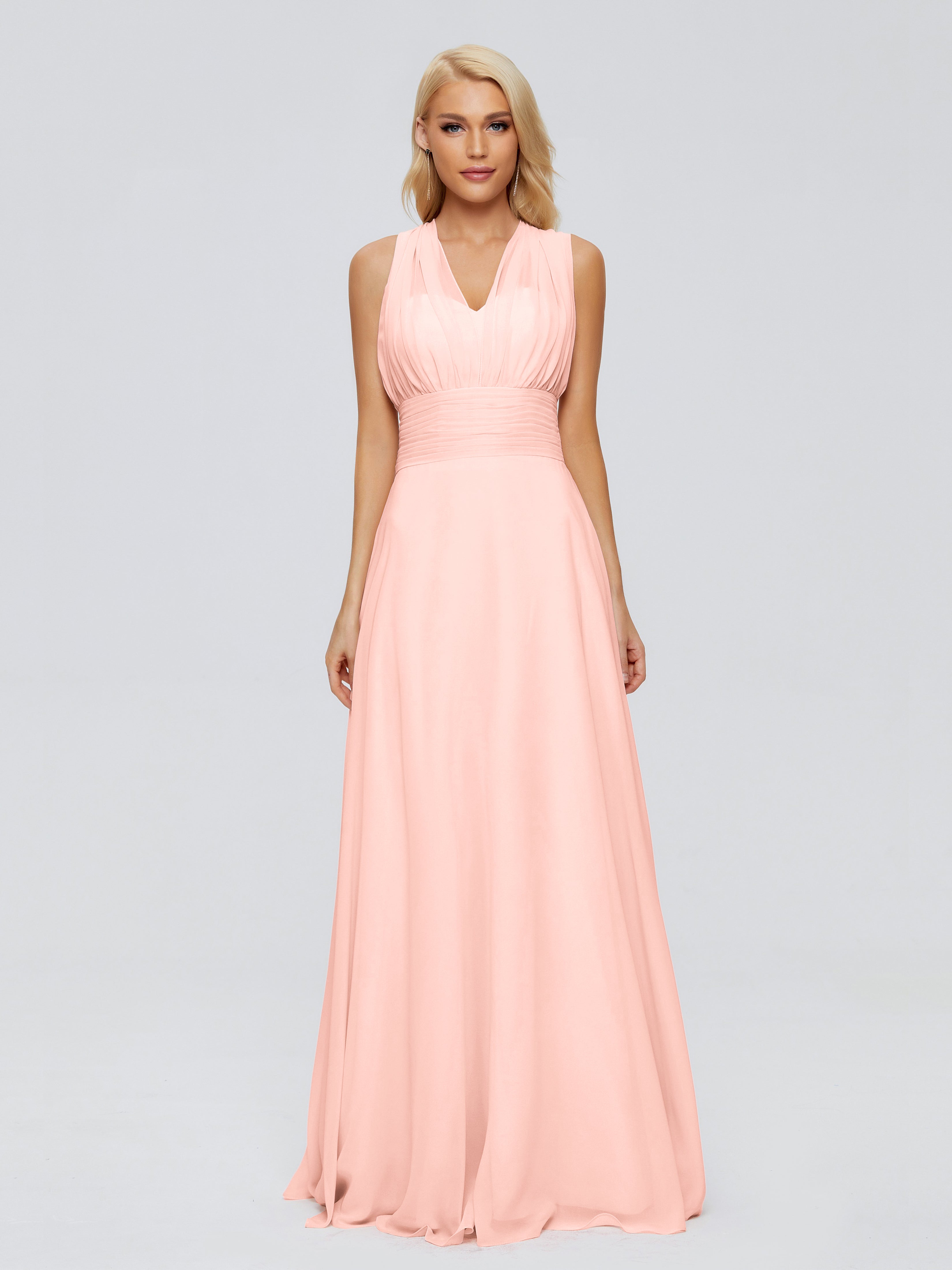 Robe Demoiselle Honneur Corail Trapèze Bretelle Ruban Mousseline Robes Demoiselle D'Honneur