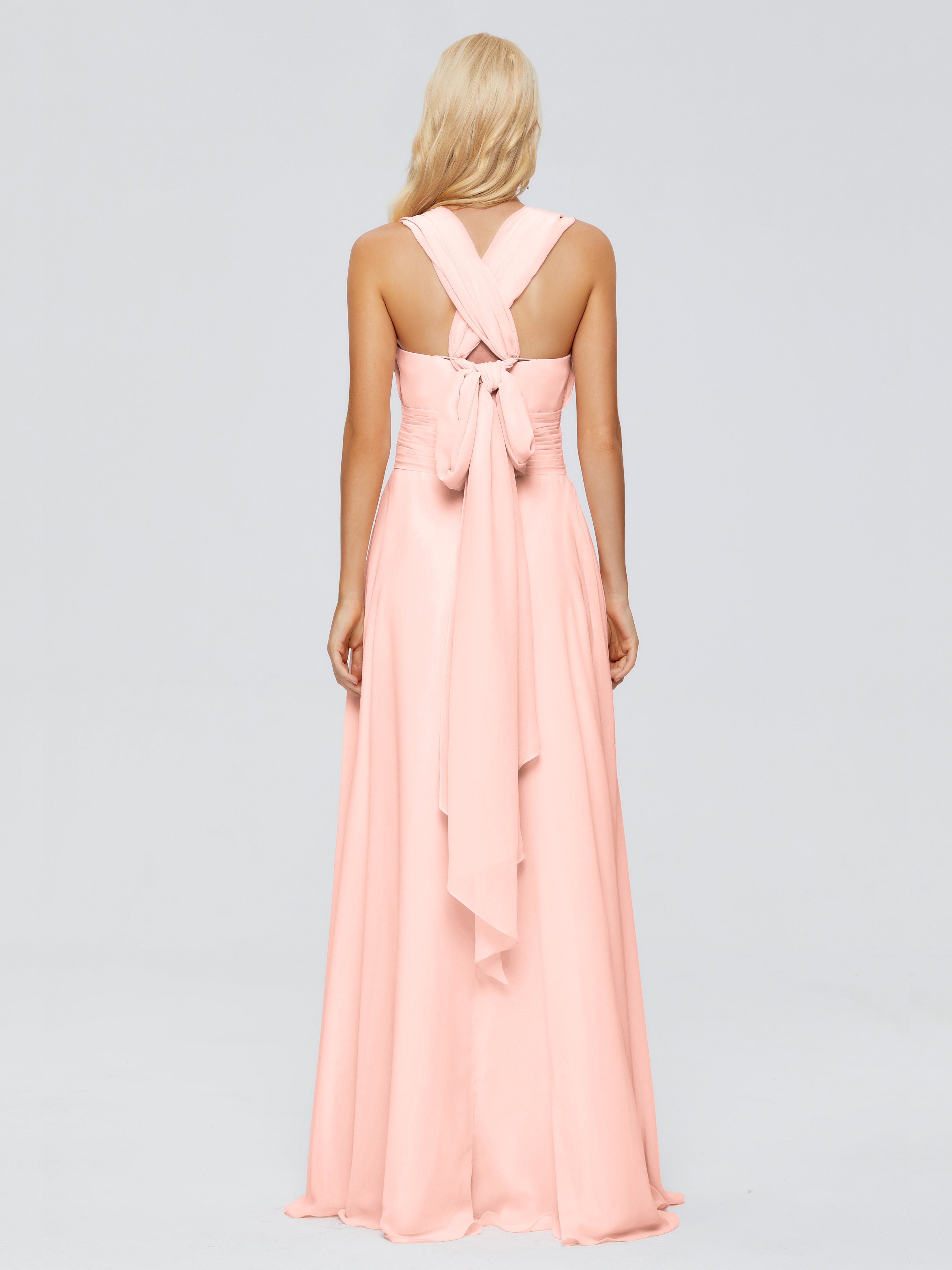 Robe Demoiselle Honneur Corail Trapèze Bretelle Ruban Mousseline Robes Demoiselle D'Honneur