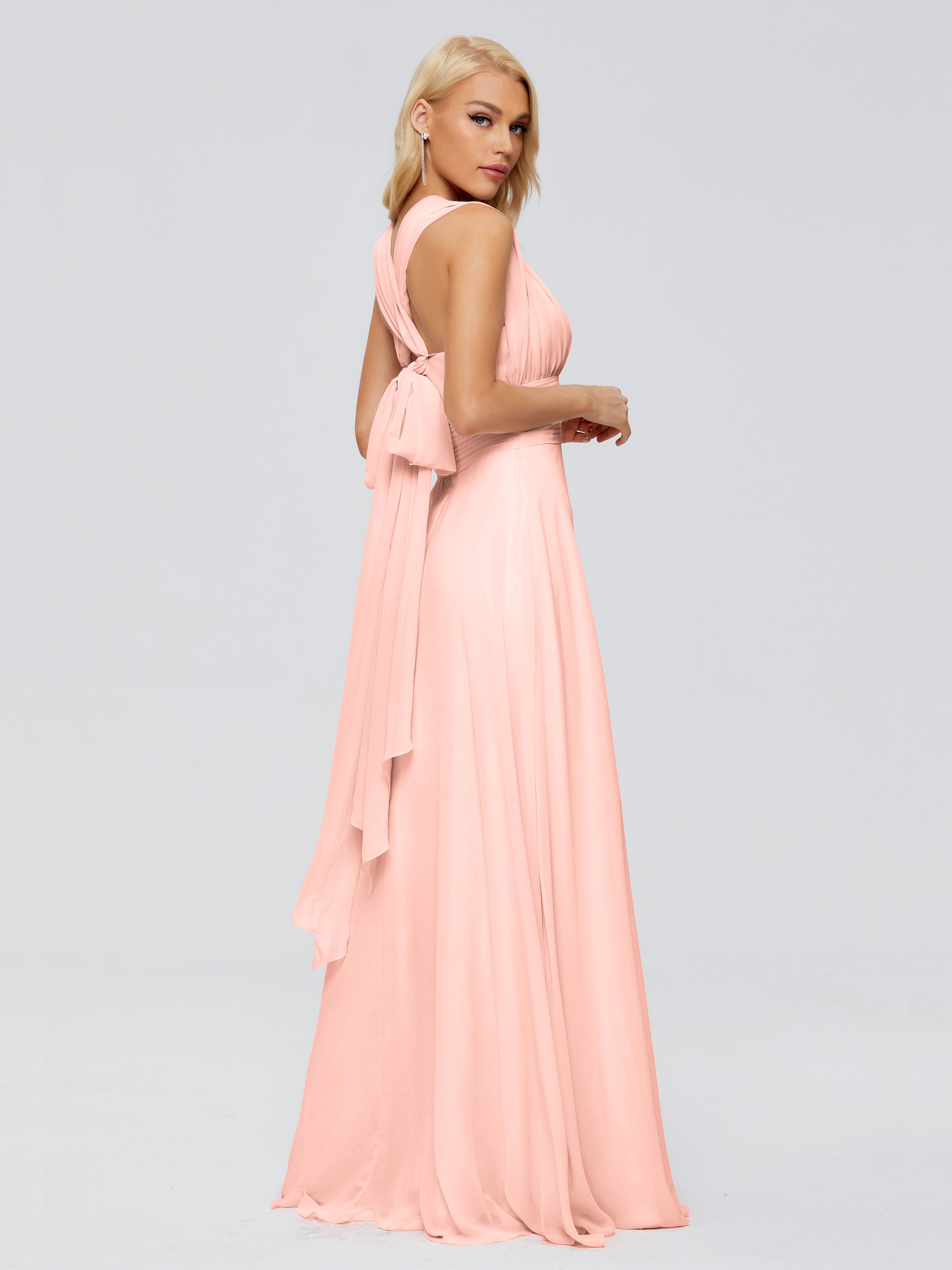 Robe Demoiselle Honneur Corail Trapèze Bretelle Ruban Mousseline Robes Demoiselle D'Honneur