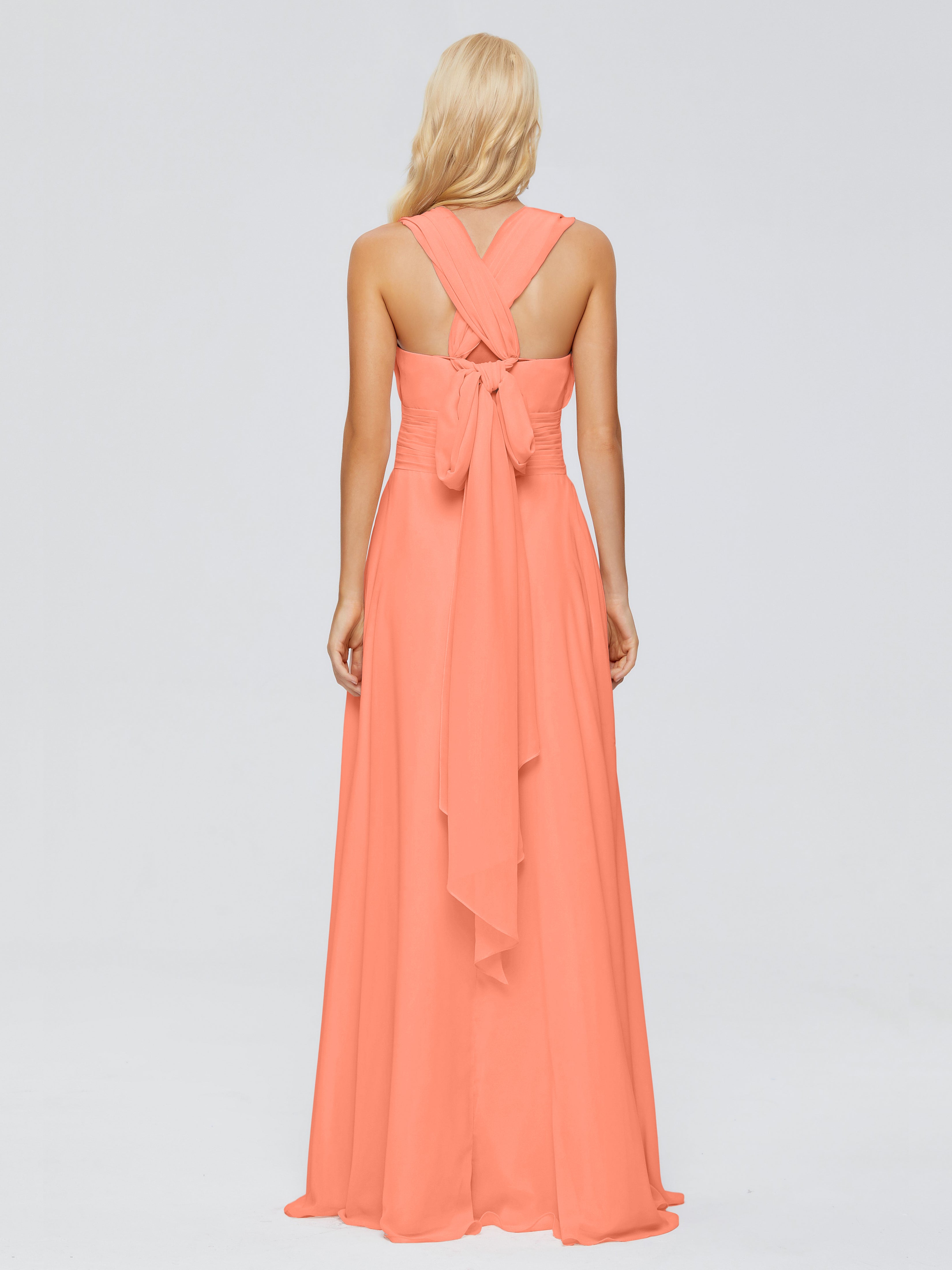 Robes De Demoiselle D'Honneur Coucher De Soleil Trapèze Bretelle Ruban Mousseline Robes Demoiselle D'Honneur