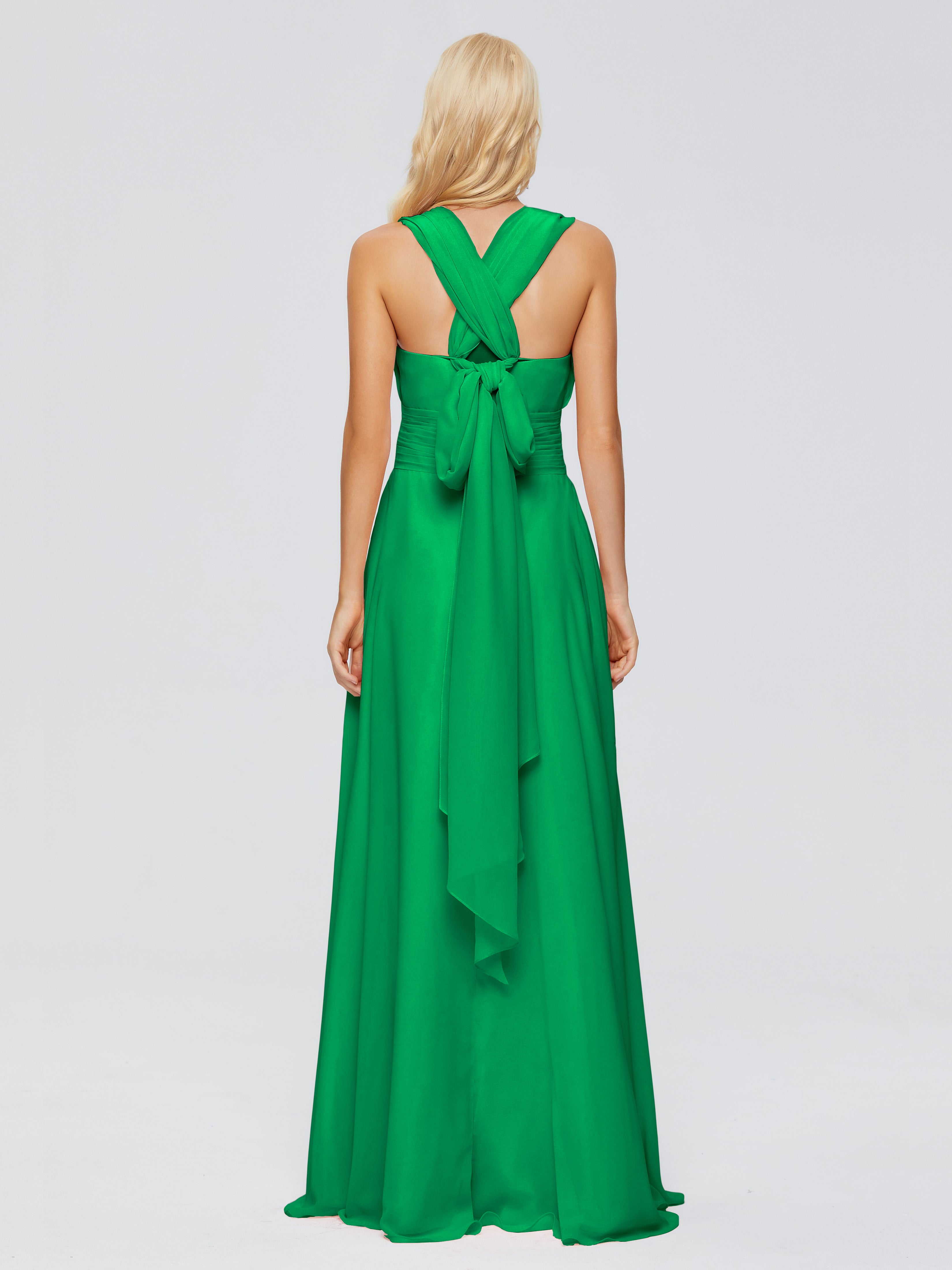 Robes De Demoiselle D'Honneur Vert Émeraude Trapèze Bretelle Ruban Mousseline Robes Demoiselle D'Honneur