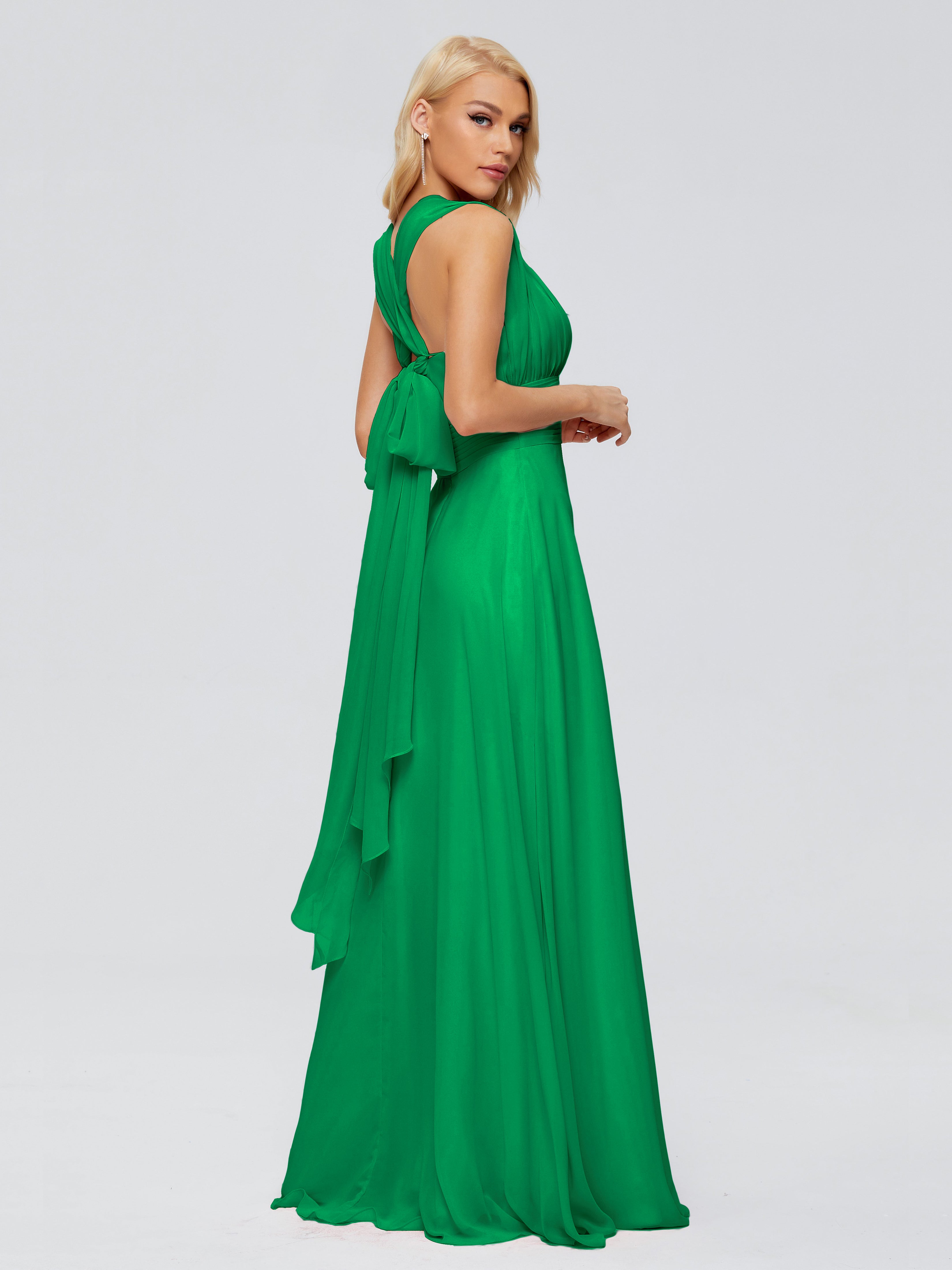 Robes De Demoiselle D'Honneur Vert Émeraude Trapèze Bretelle Ruban Mousseline Robes Demoiselle D'Honneur