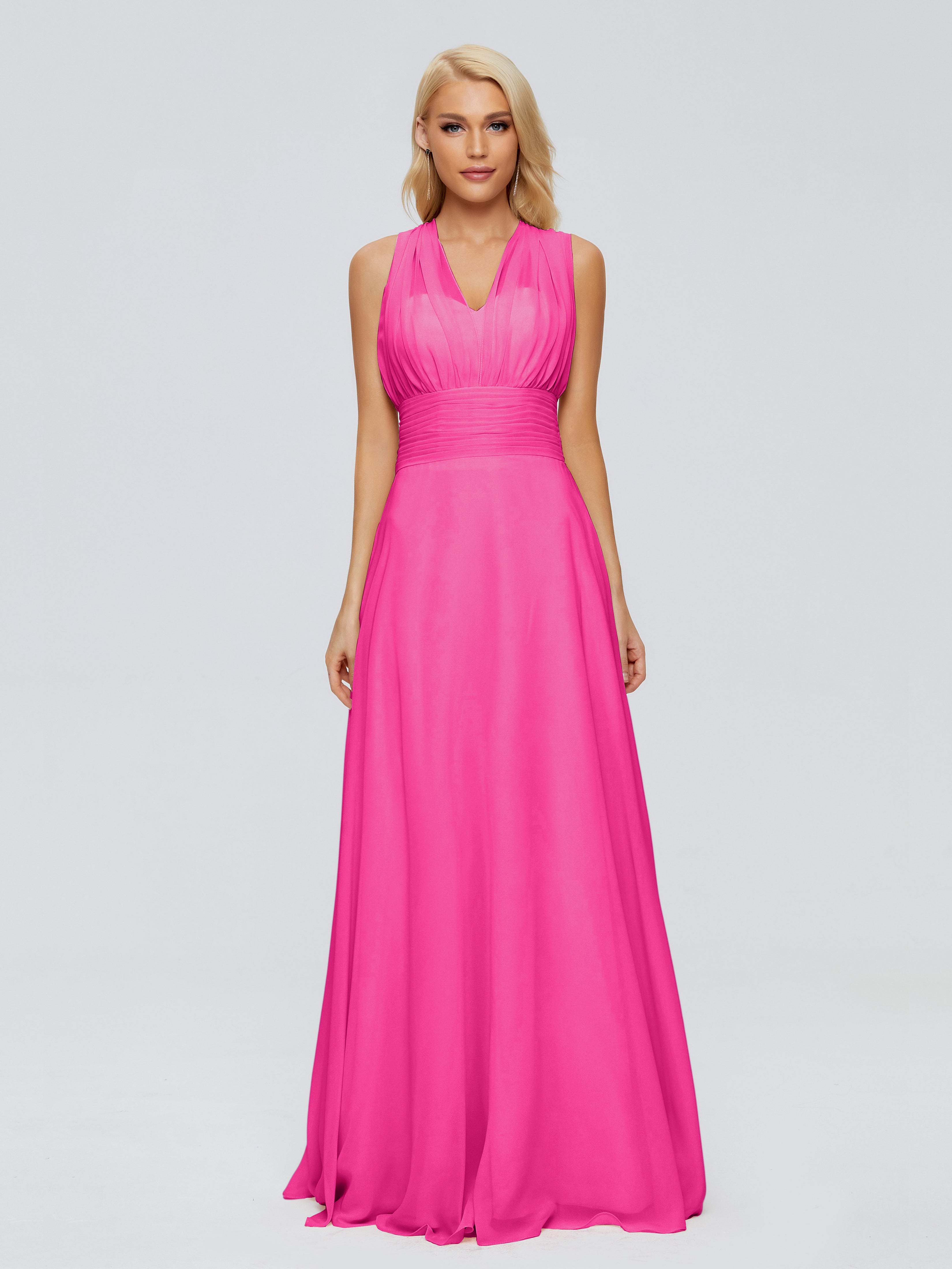 Robe Rose Fuchsia Demoiselle D Honneur Trapèze Bretelle Ruban Mousseline Robes Demoiselle D'Honneur