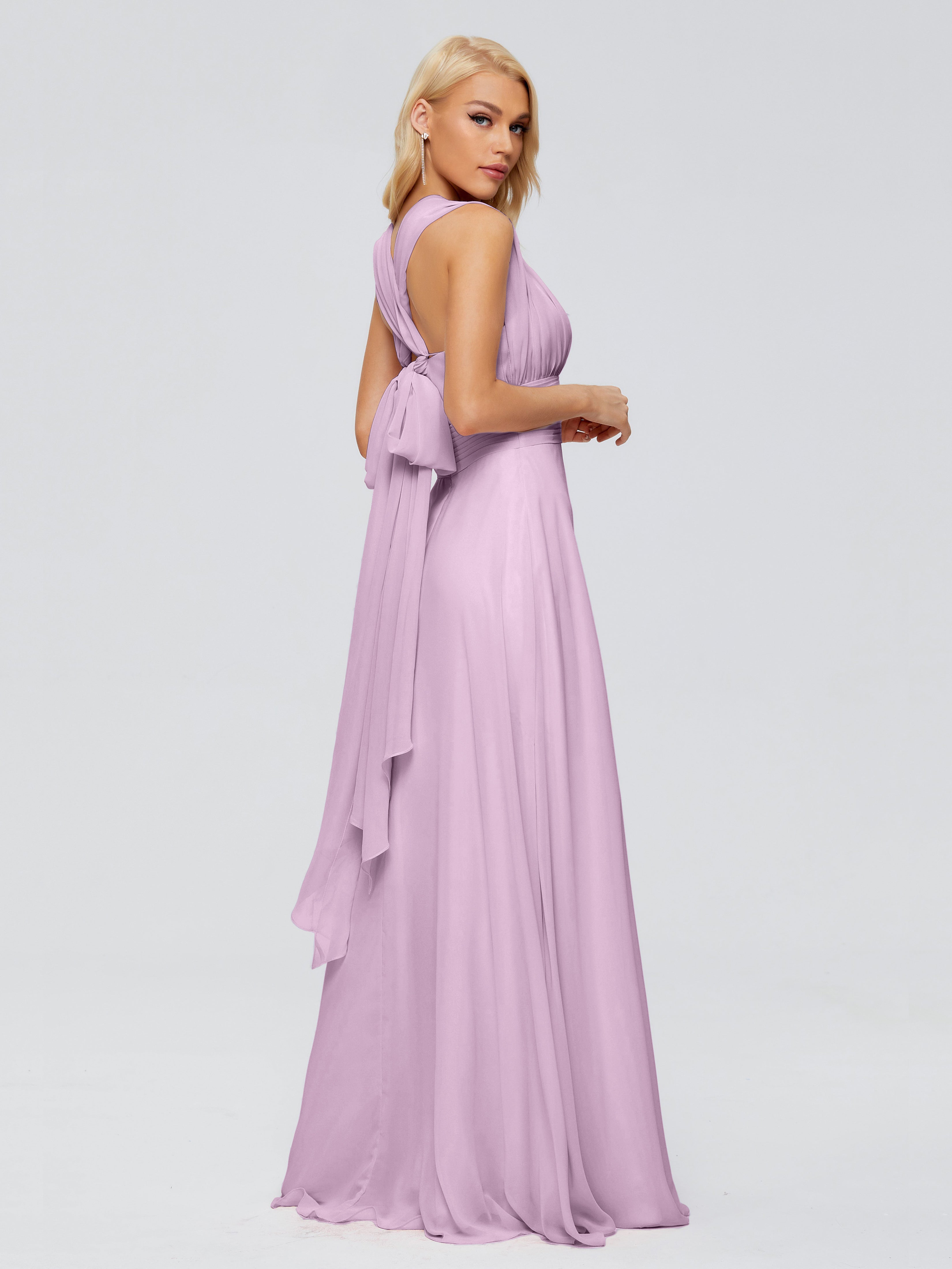 Robes De Demoiselle D'Honneur Glycine Trapèze Bretelle Ruban Mousseline Robes Demoiselle D'Honneur