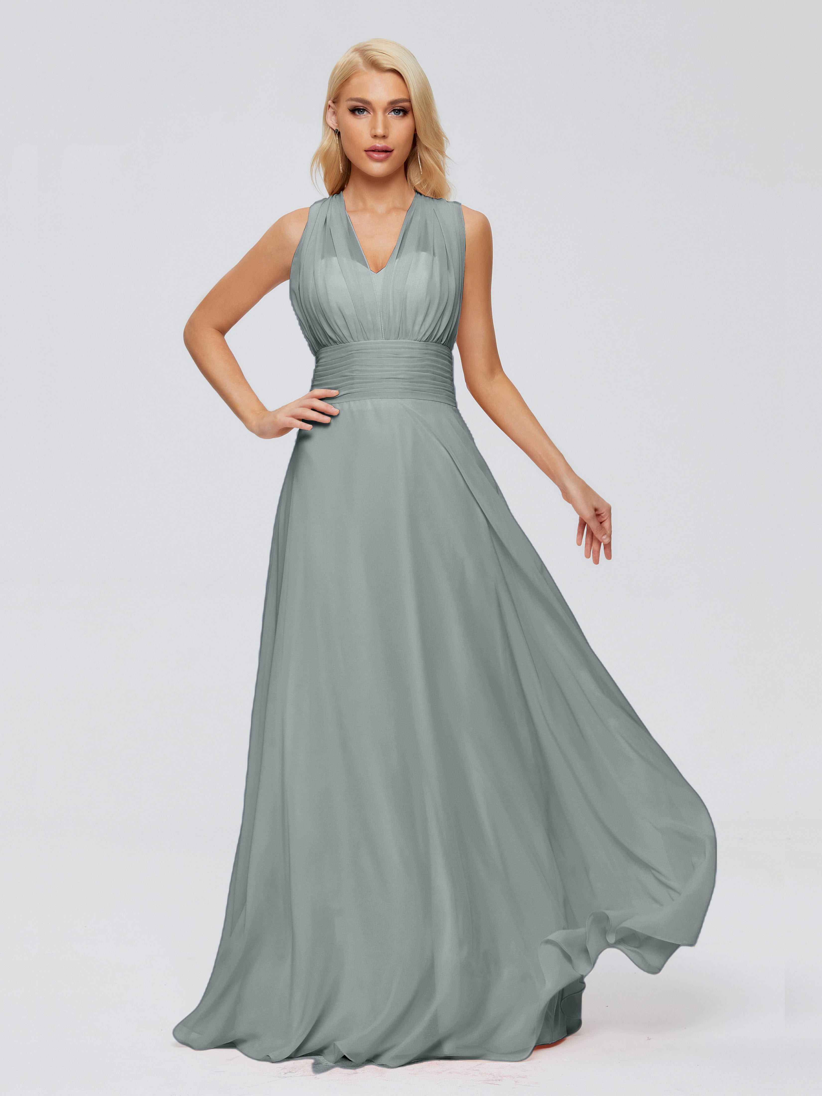 Robe Demoiselle D Honneur Gris Trapèze Bretelle Ruban Mousseline Robes Demoiselle D'Honneur