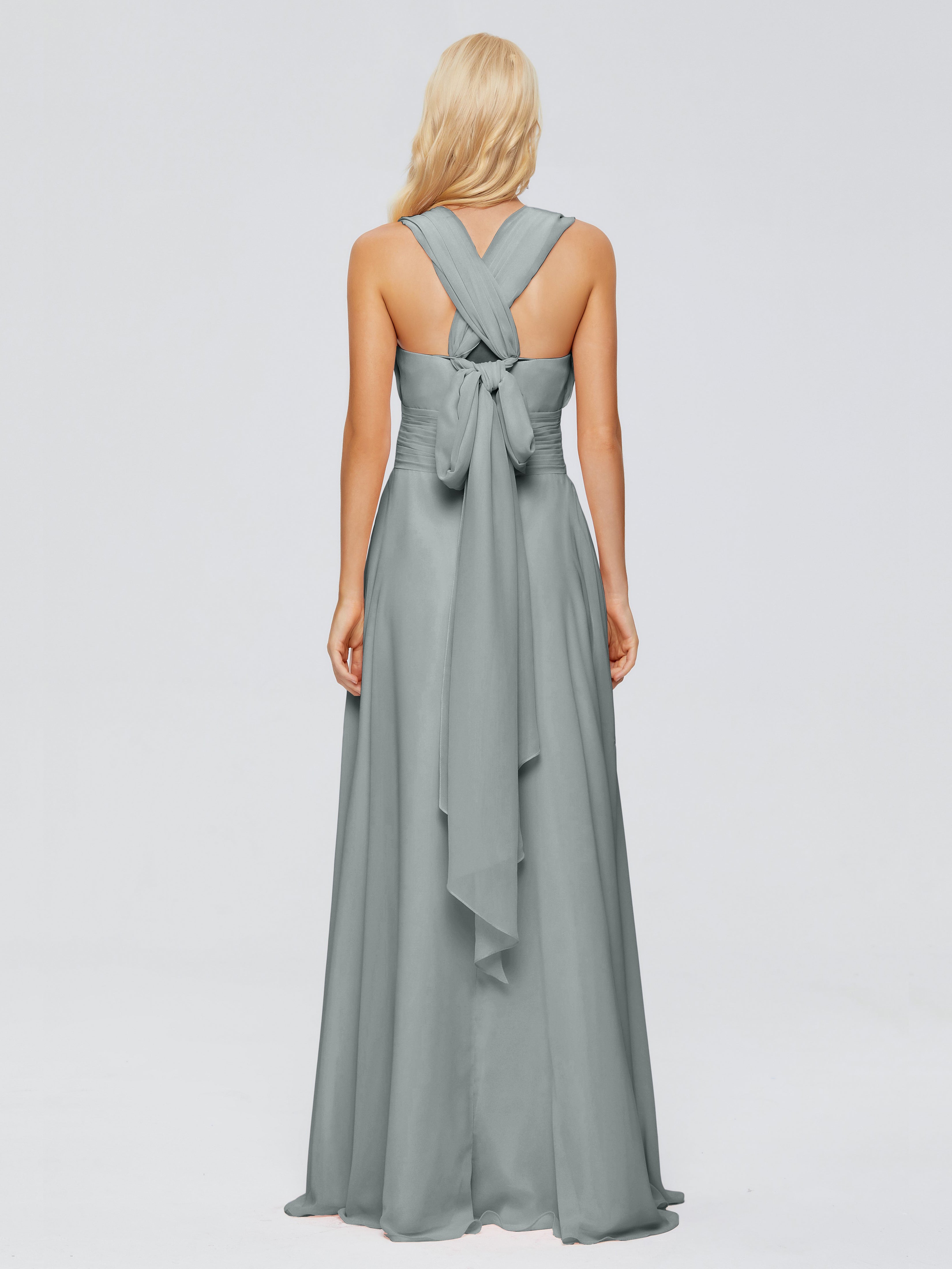 Robe Demoiselle D Honneur Gris Trapèze Bretelle Ruban Mousseline Robes Demoiselle D'Honneur