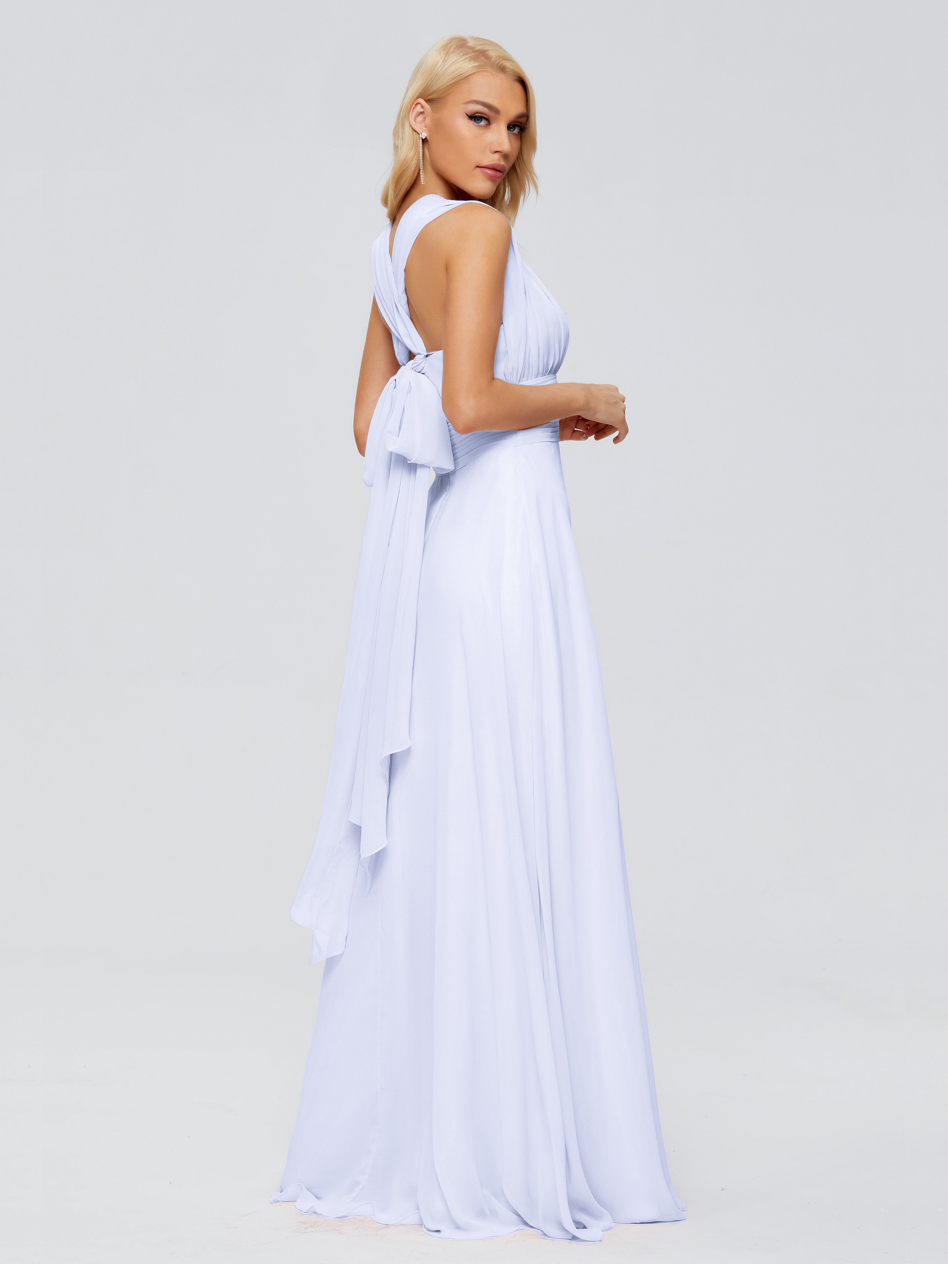 Robe Demoiselle D Honneur Couleur Lavande Trapèze Bretelle Ruban Mousseline Robes Demoiselle D'Honneur