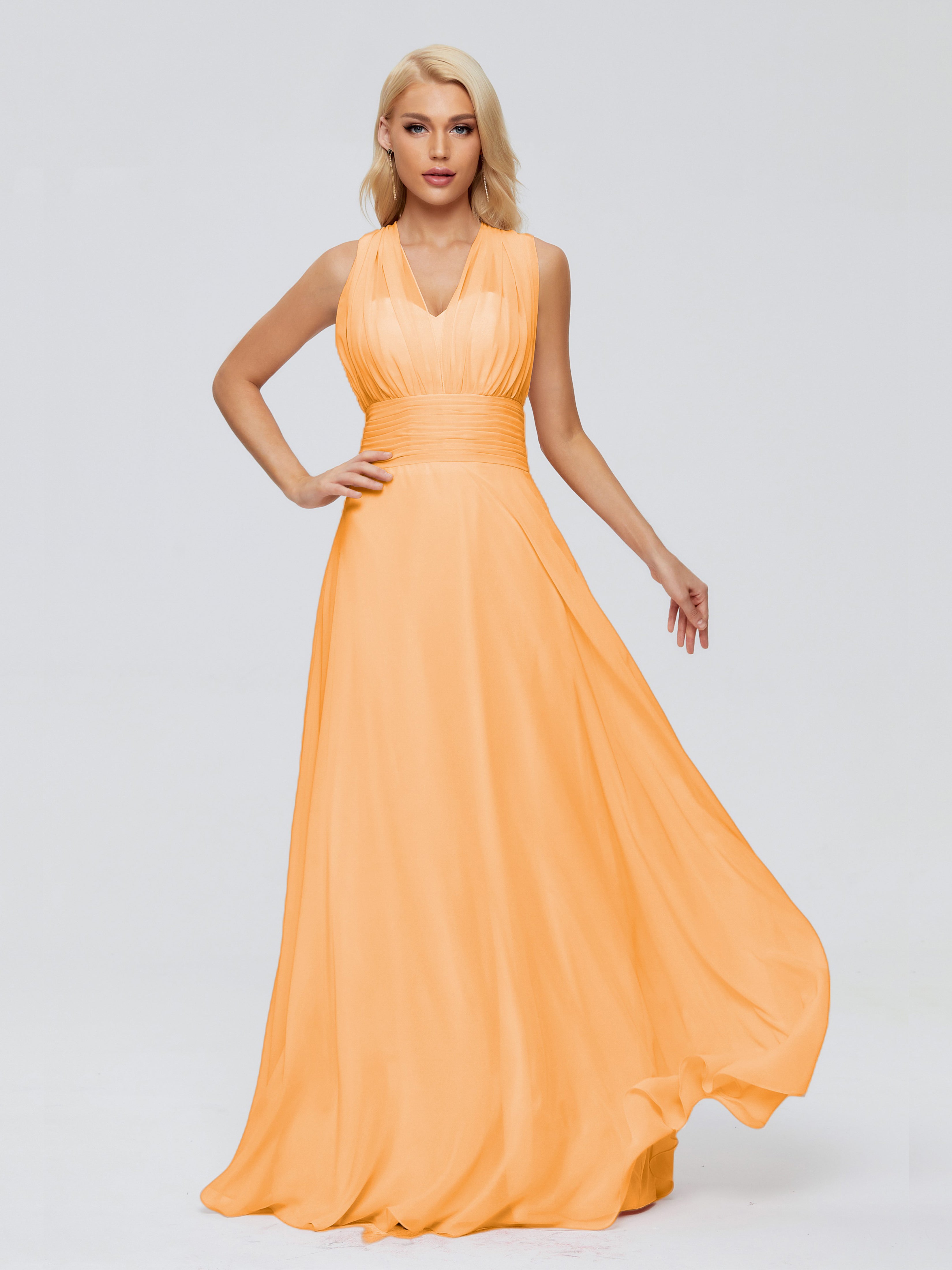 Robes De Demoiselle D'Honneur Mandarine Trapèze Bretelle Ruban Mousseline Robes Demoiselle D'Honneur