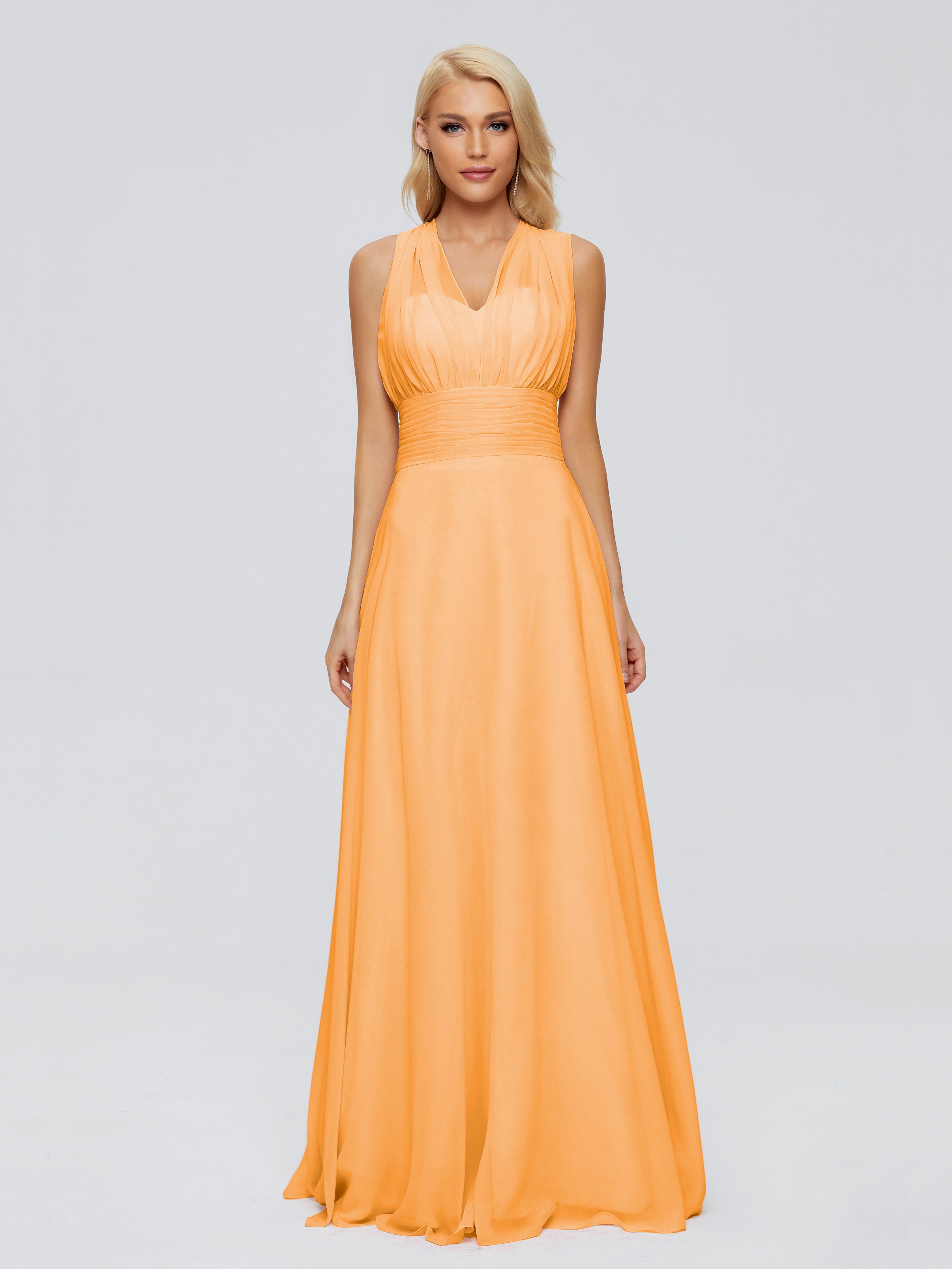 Robes De Demoiselle D'Honneur Mandarine Trapèze Bretelle Ruban Mousseline Robes Demoiselle D'Honneur