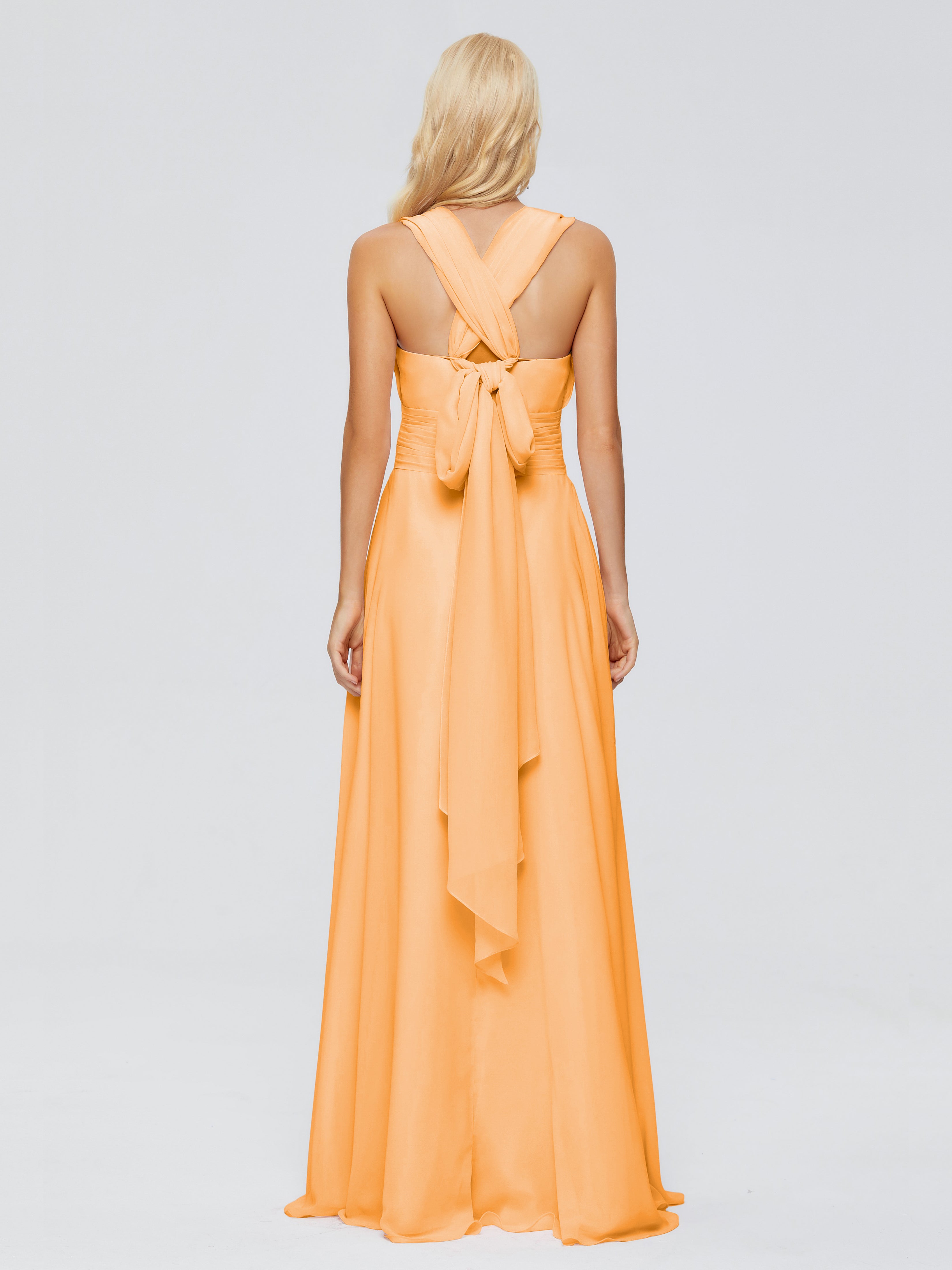 Robes De Demoiselle D'Honneur Mandarine Trapèze Bretelle Ruban Mousseline Robes Demoiselle D'Honneur