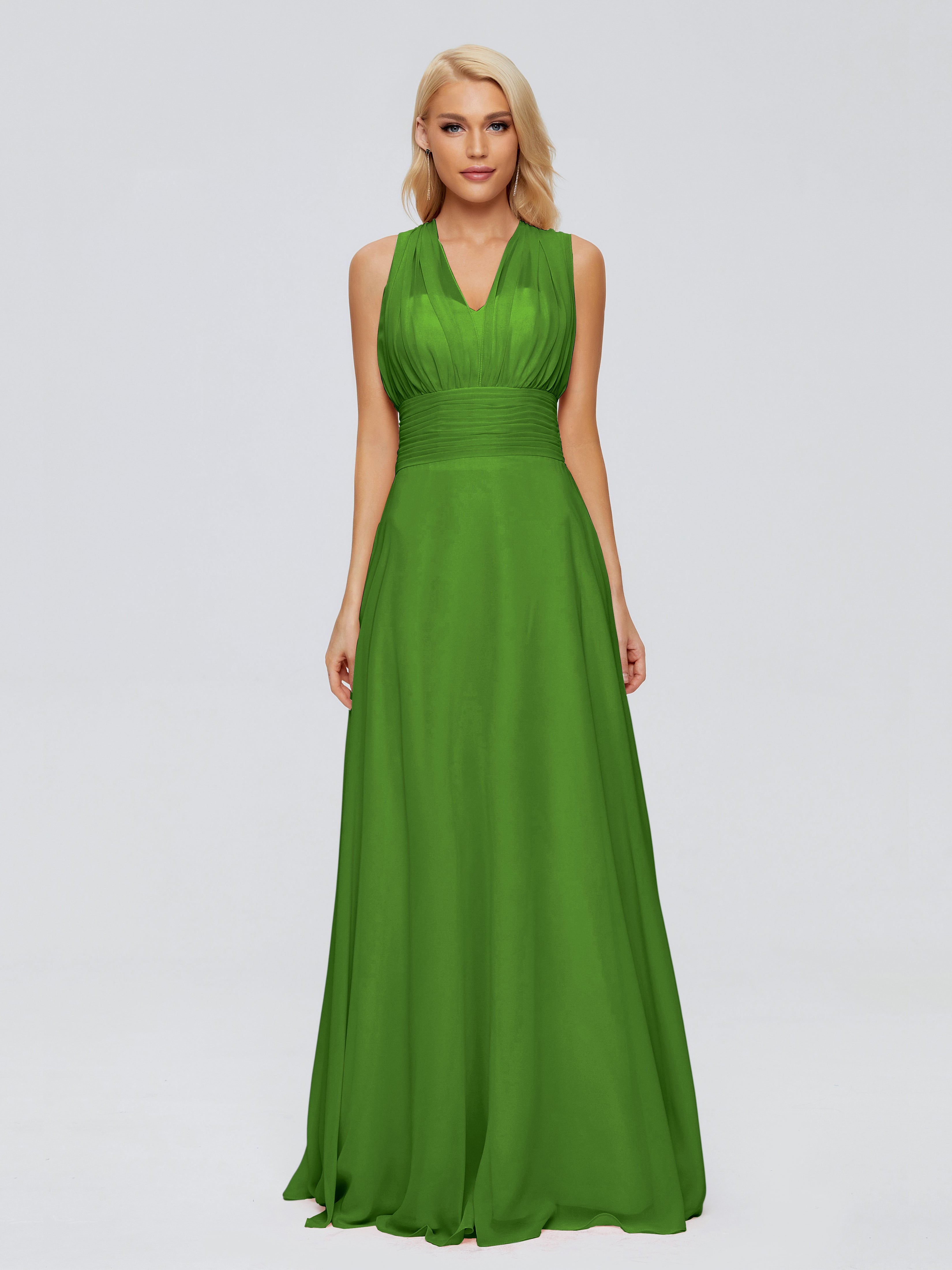 Robes De Demoiselle D'Honneur Vert Mousse Trapèze Bretelle Ruban Mousseline Robes Demoiselle D'Honneur