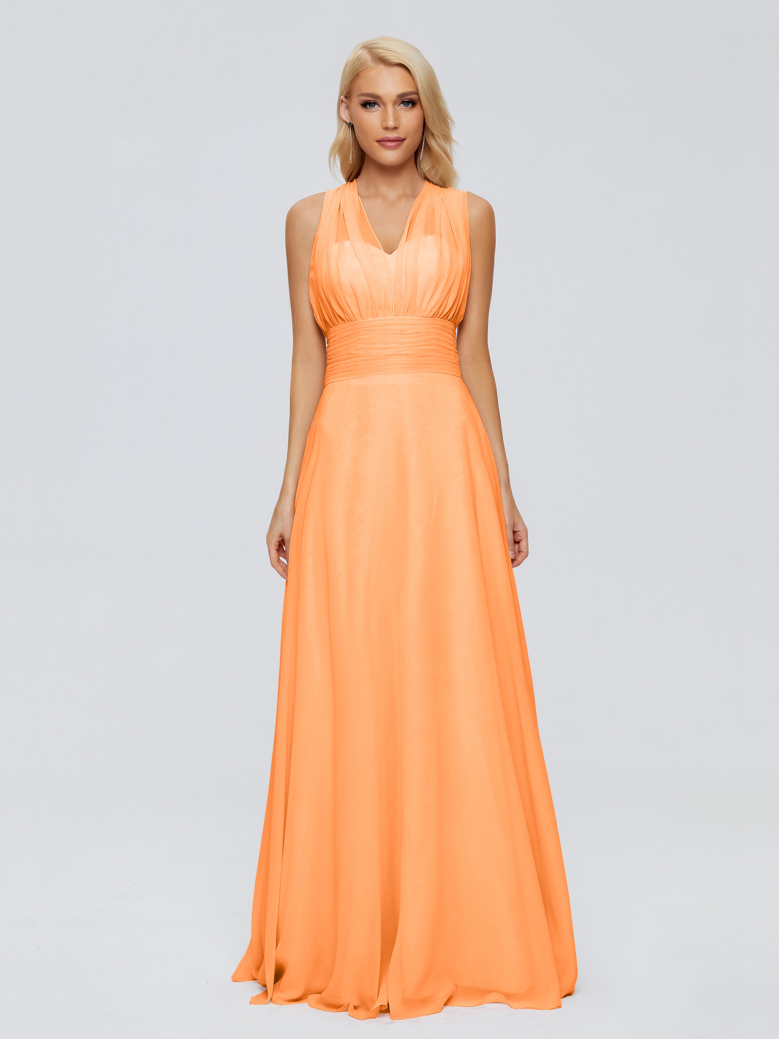 Robe Demoiselle D Honneur Orange Trapèze Bretelle Ruban Mousseline Robes Demoiselle D'Honneur