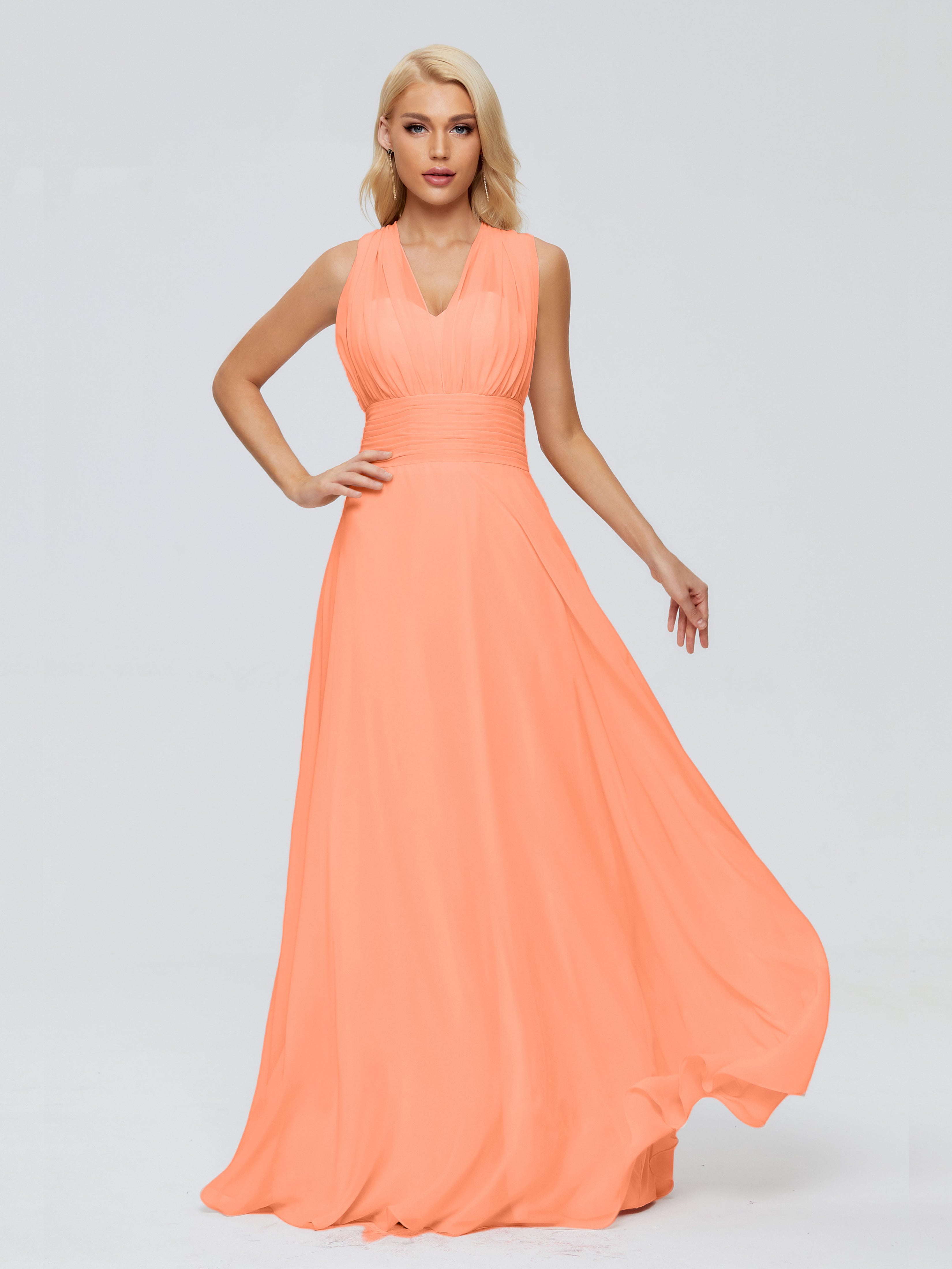 Robes De Demoiselle D'Honneur Papaye Trapèze Bretelle Ruban Mousseline Robes Demoiselle D'Honneur