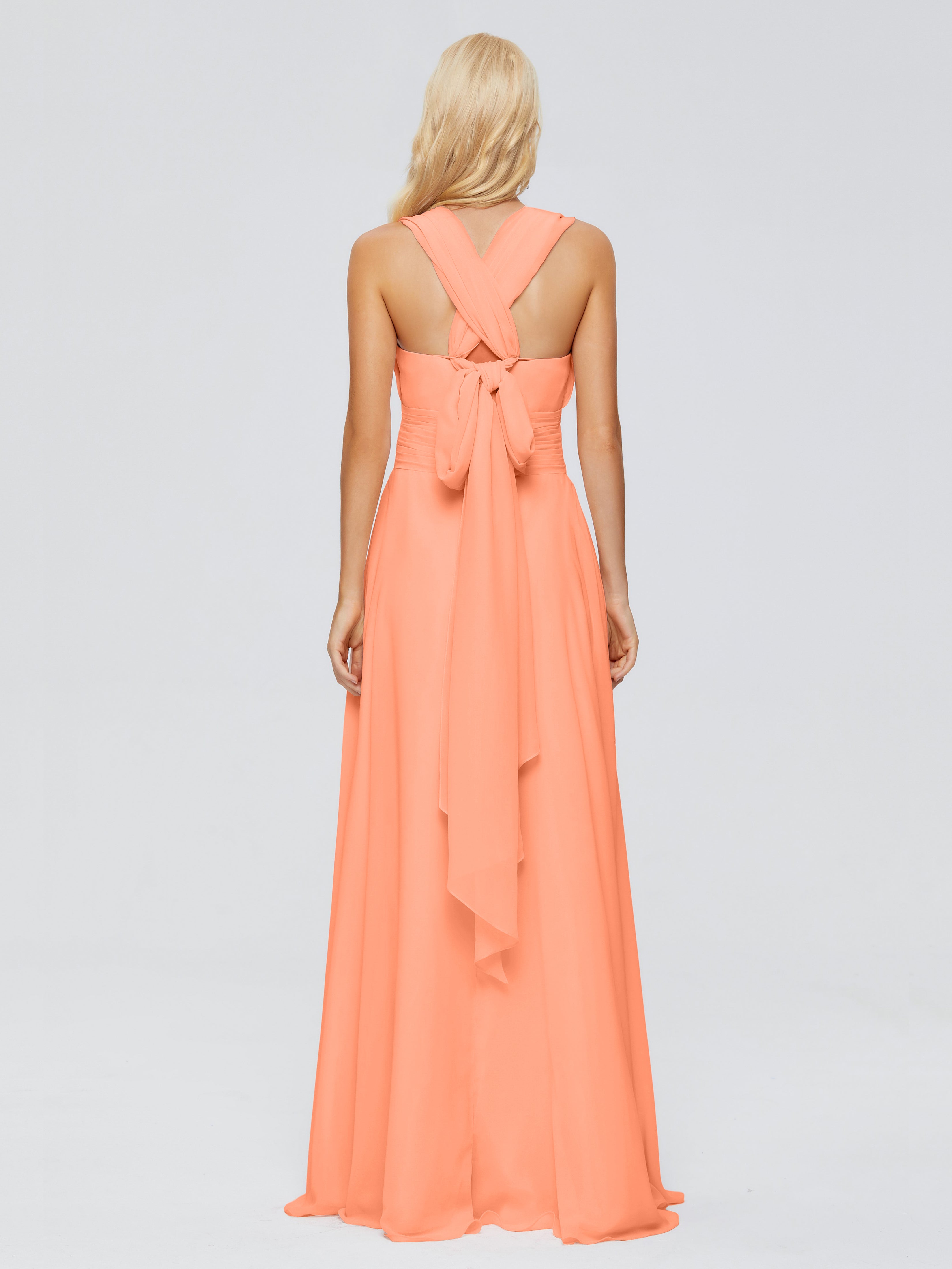 Robes De Demoiselle D'Honneur Papaye Trapèze Bretelle Ruban Mousseline Robes Demoiselle D'Honneur