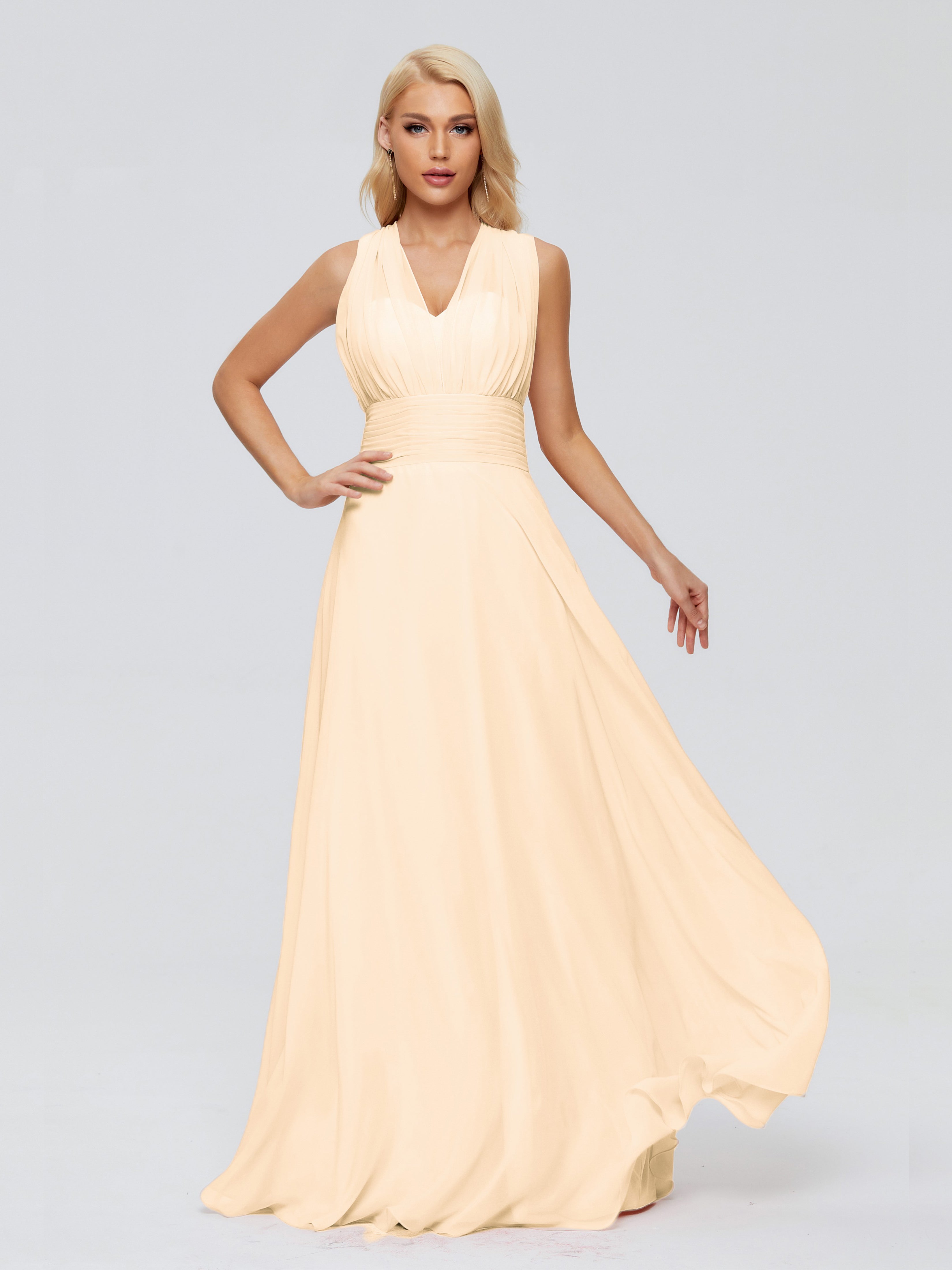 Robe Demoiselle D Honneur Couleur Peche Trapèze Bretelle Ruban Mousseline Robes Demoiselle D'Honneur