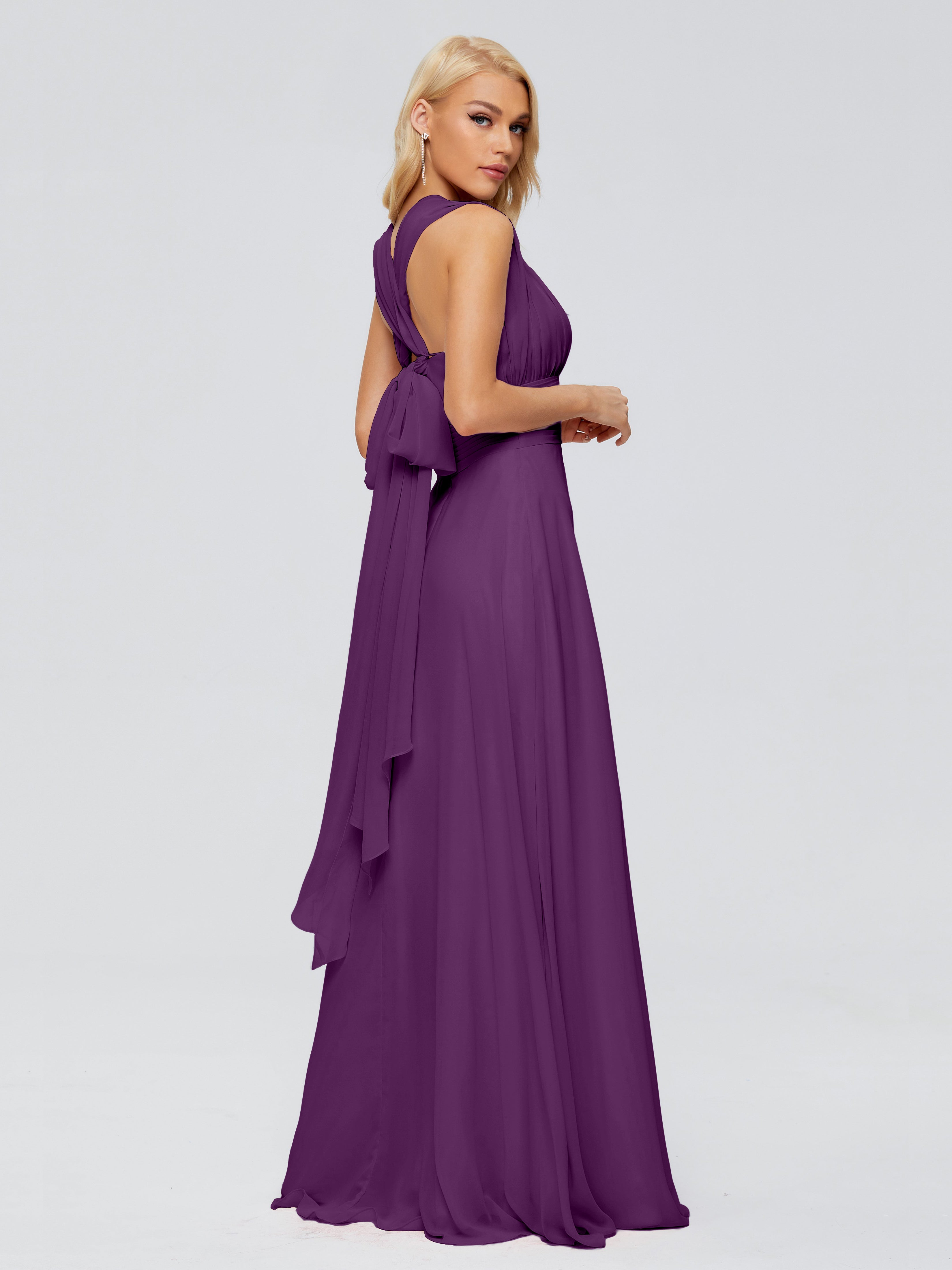 Robes De Demoiselle D'Honneur En Raisin Trapèze Bretelle Ruban Mousseline Robes Demoiselle D'Honneur