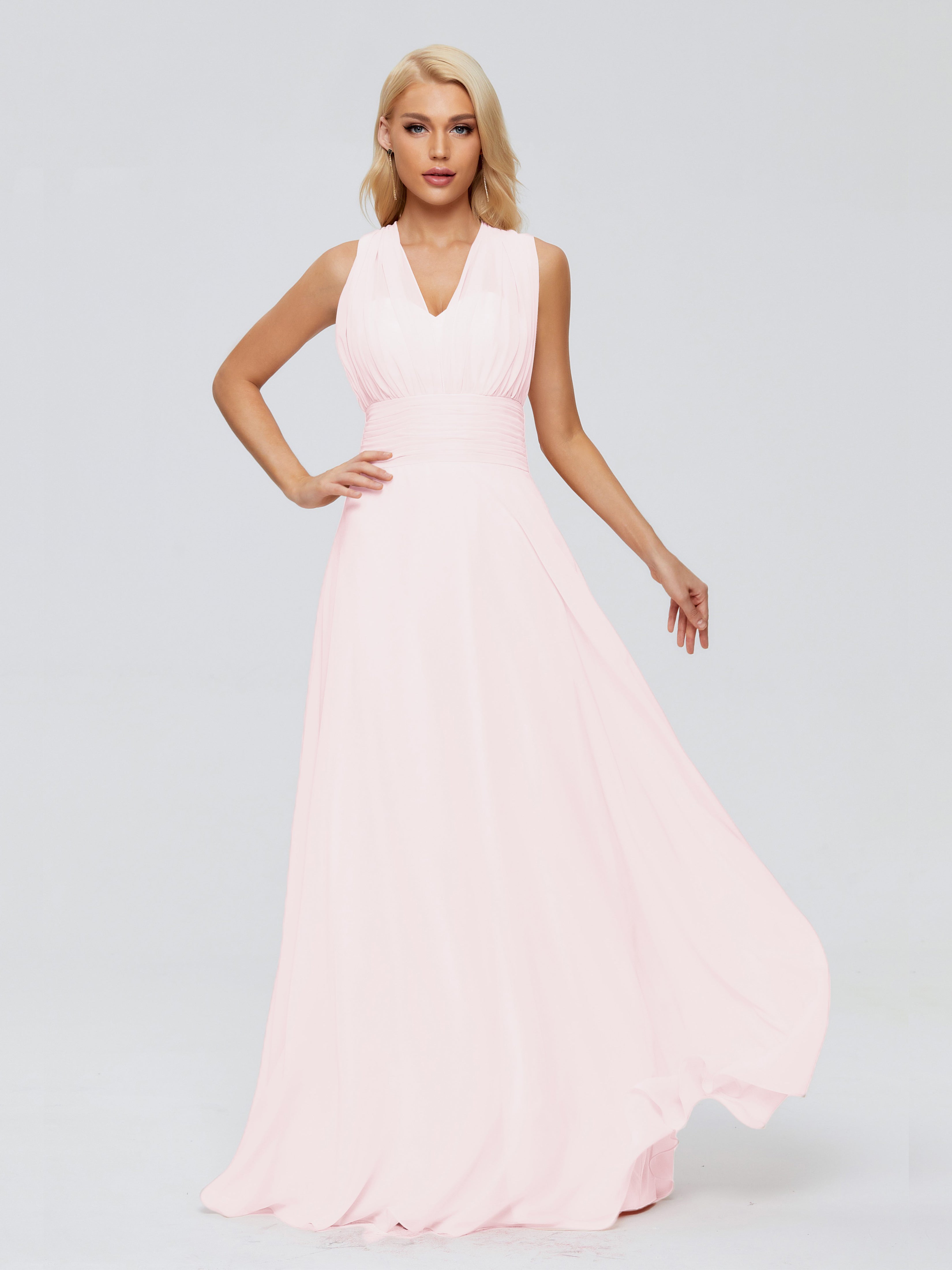 Robe Demoiselles D Honneur Rose Pale Trapèze Bretelle Ruban Mousseline Robes Demoiselle D'Honneur