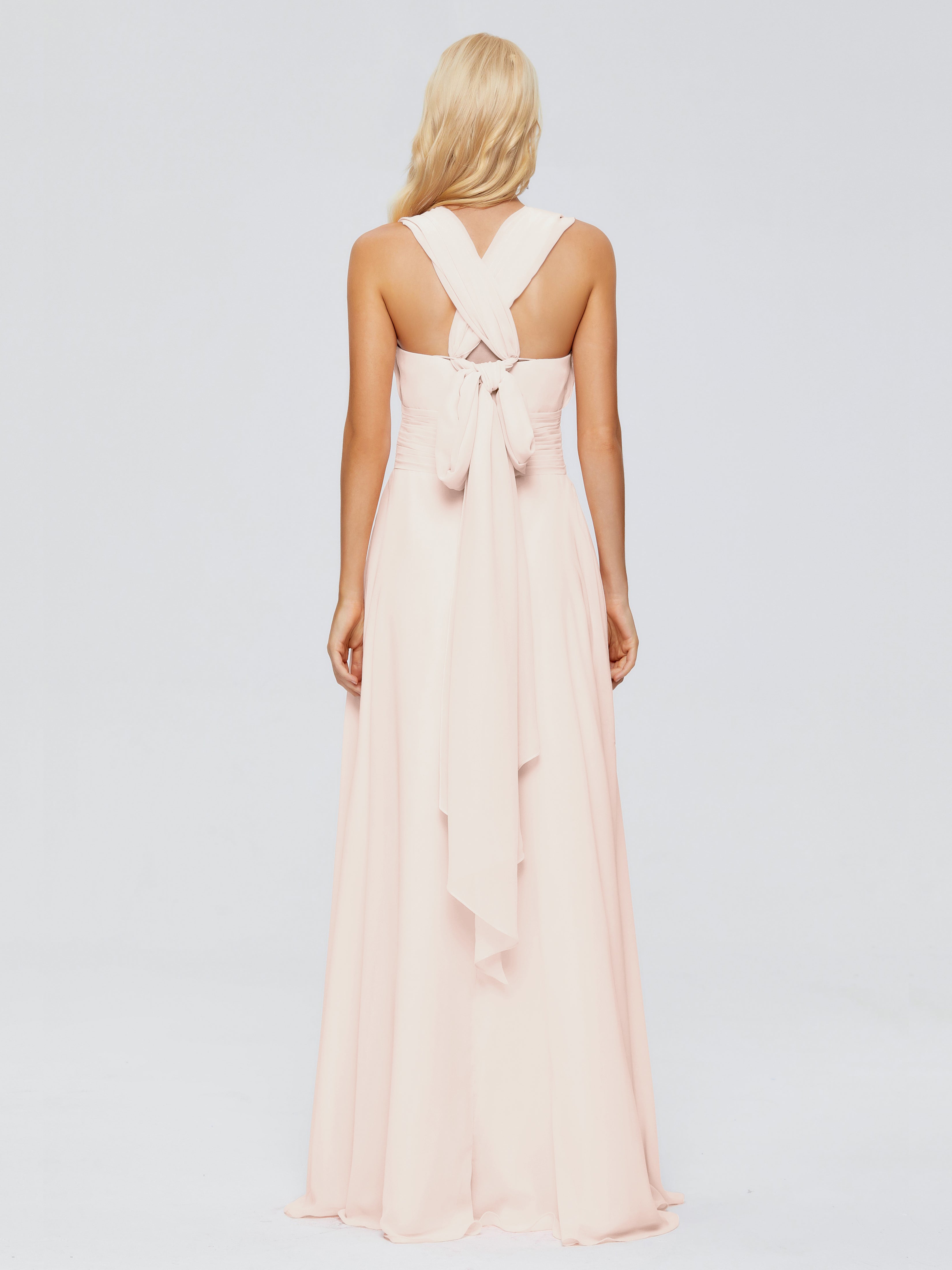 Robe De Demoiselle D'Honneur En Perles Trapèze Bretelle Ruban Mousseline Robes Demoiselle D'Honneur