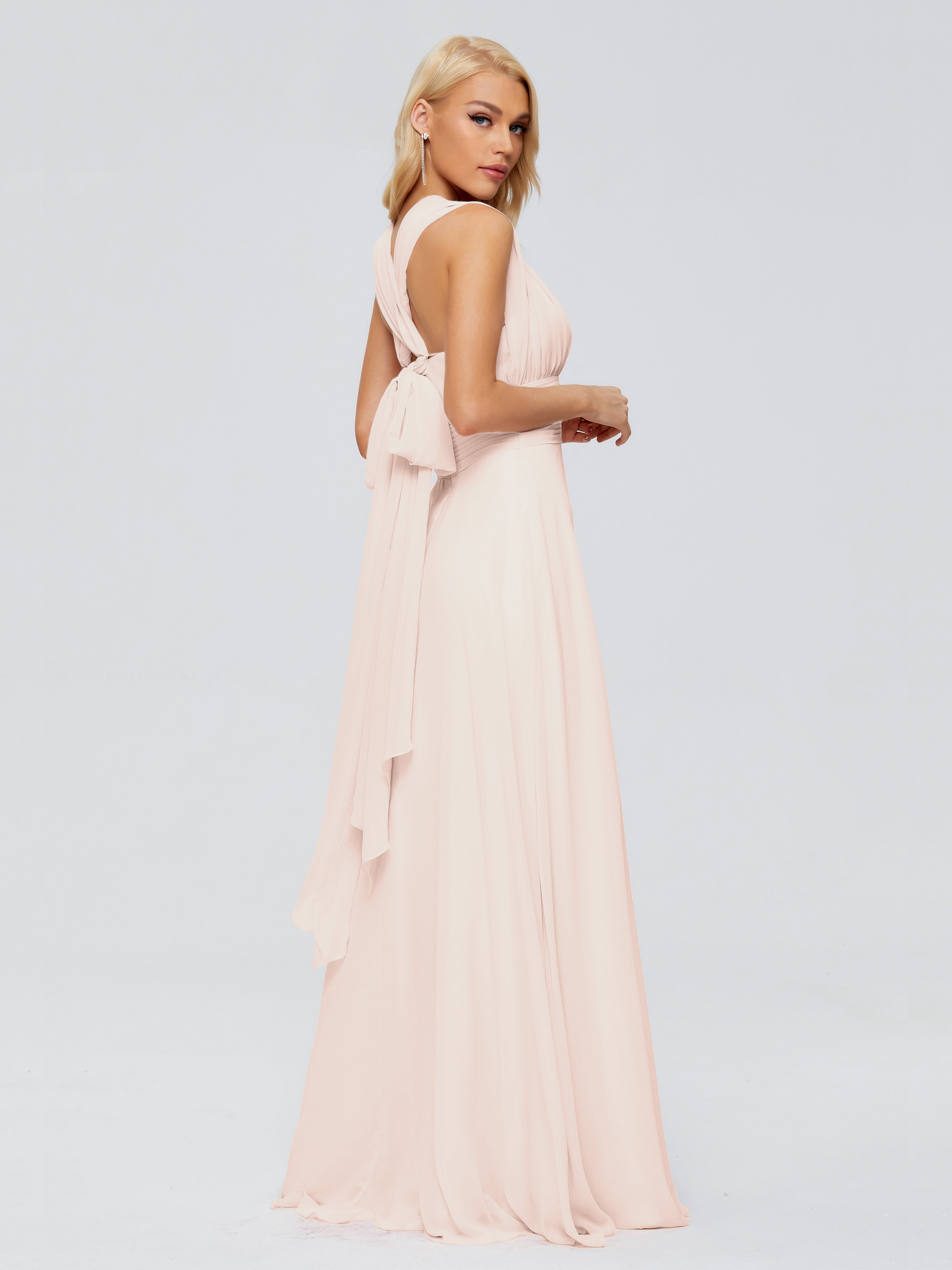 Robe De Demoiselle D'Honneur En Perles Trapèze Bretelle Ruban Mousseline Robes Demoiselle D'Honneur