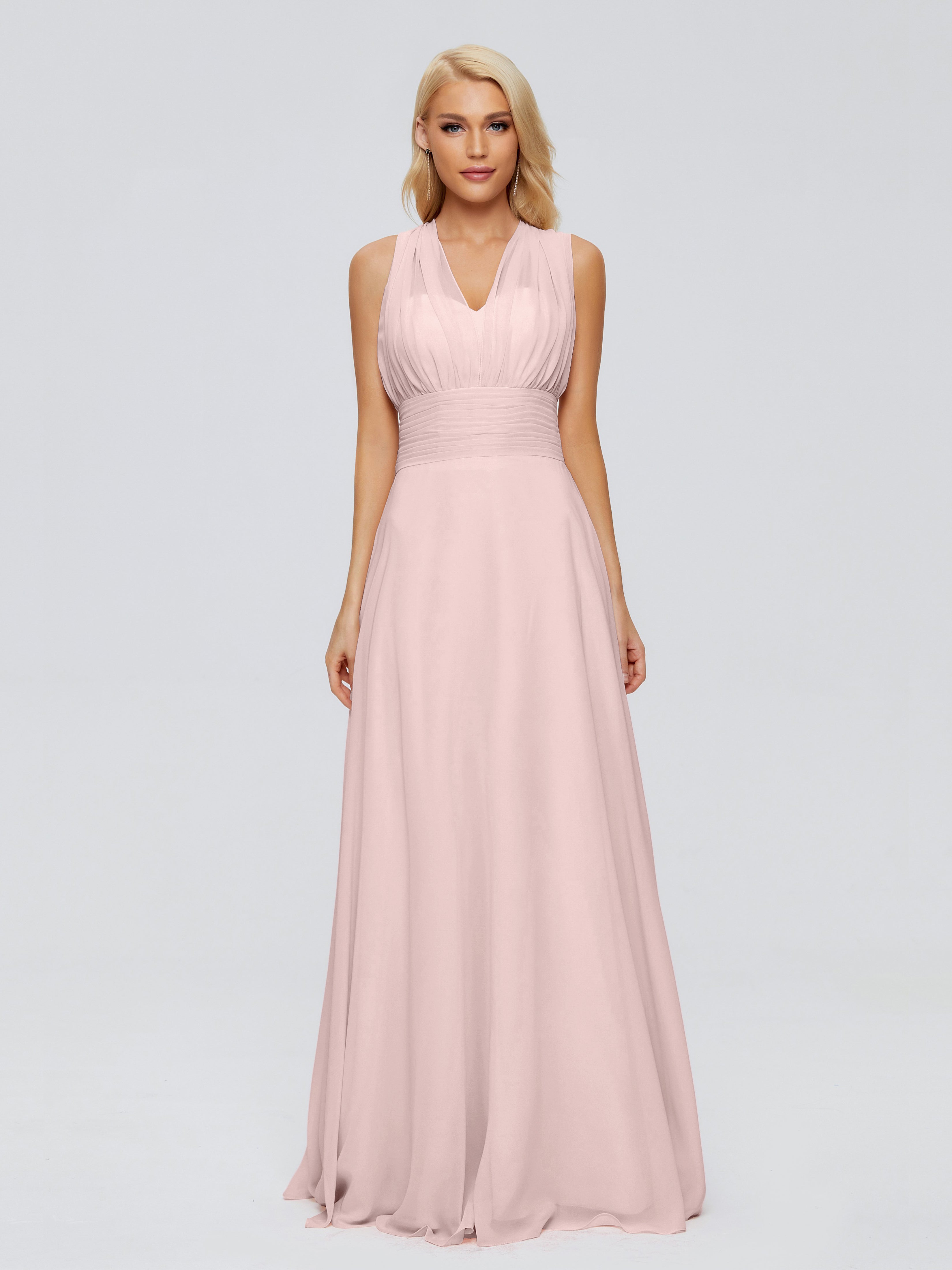 Robe Rose Poudrée Demoiselle D Honneur Trapèze Bretelle Ruban Mousseline Robes Demoiselle D'Honneur