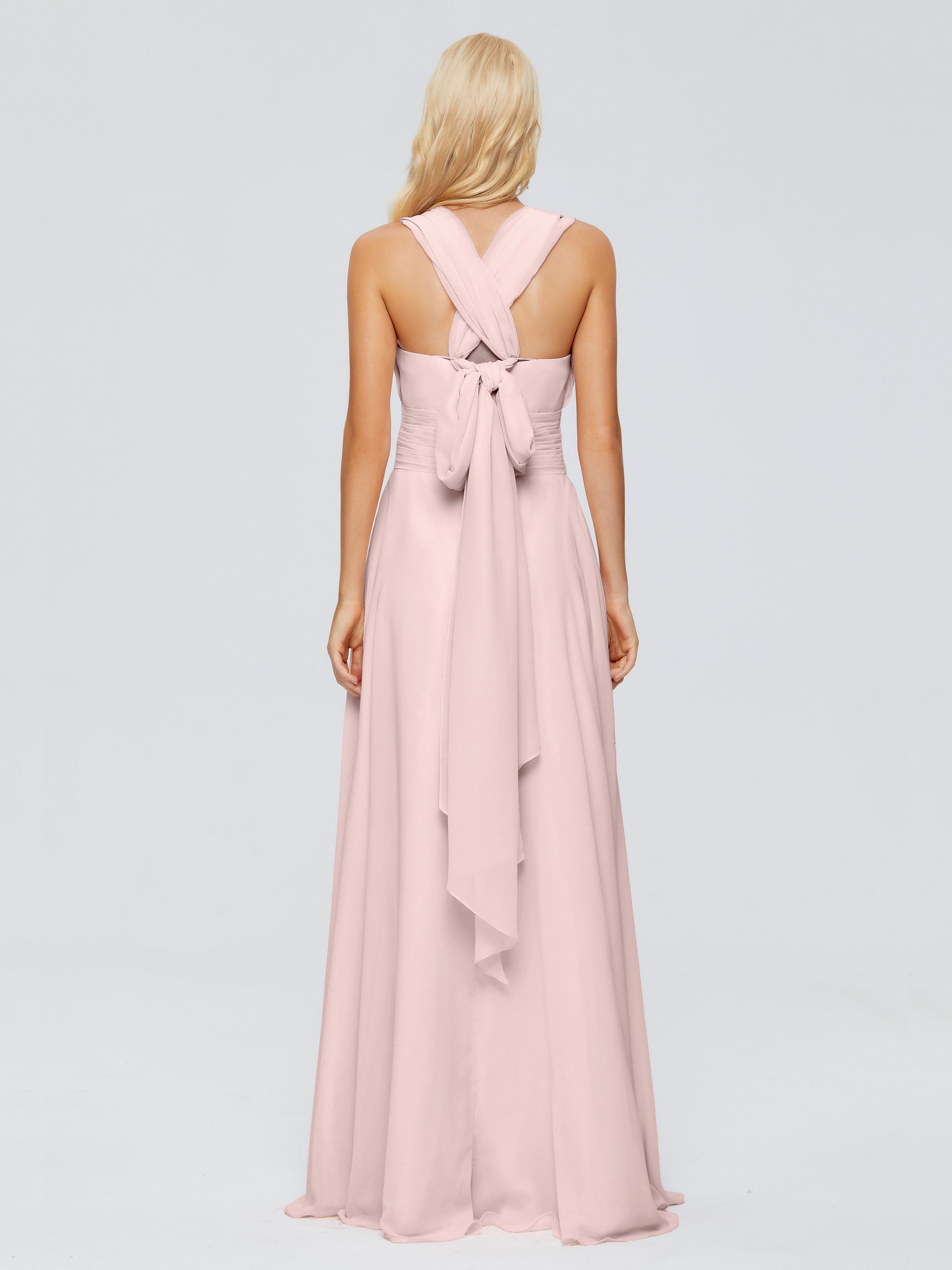 Robe Rose Poudrée Demoiselle D Honneur Trapèze Bretelle Ruban Mousseline Robes Demoiselle D'Honneur