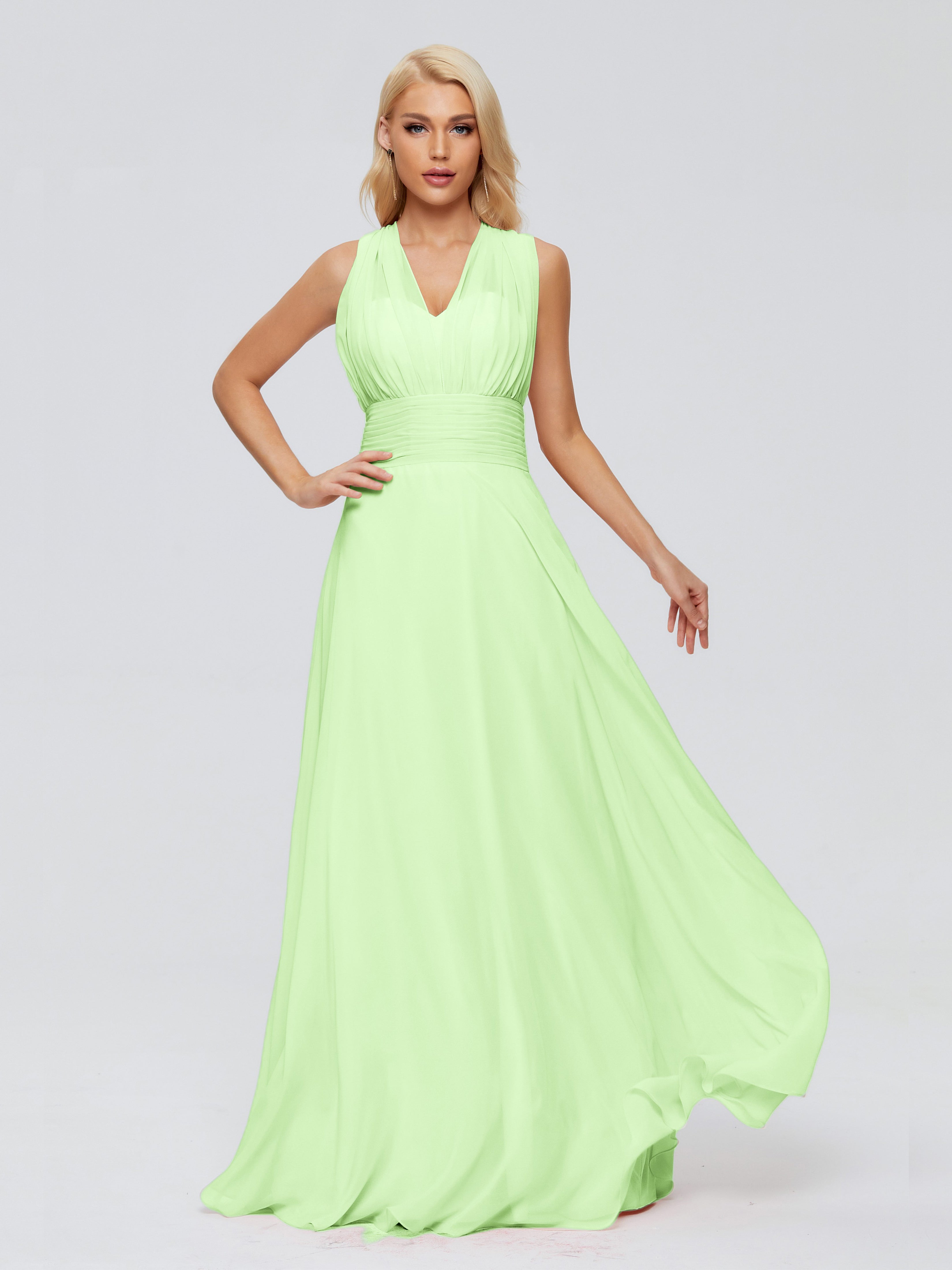 Demoiselle Robe Vert Sauge Trapèze Bretelle Ruban Mousseline Robes Demoiselle D'Honneur