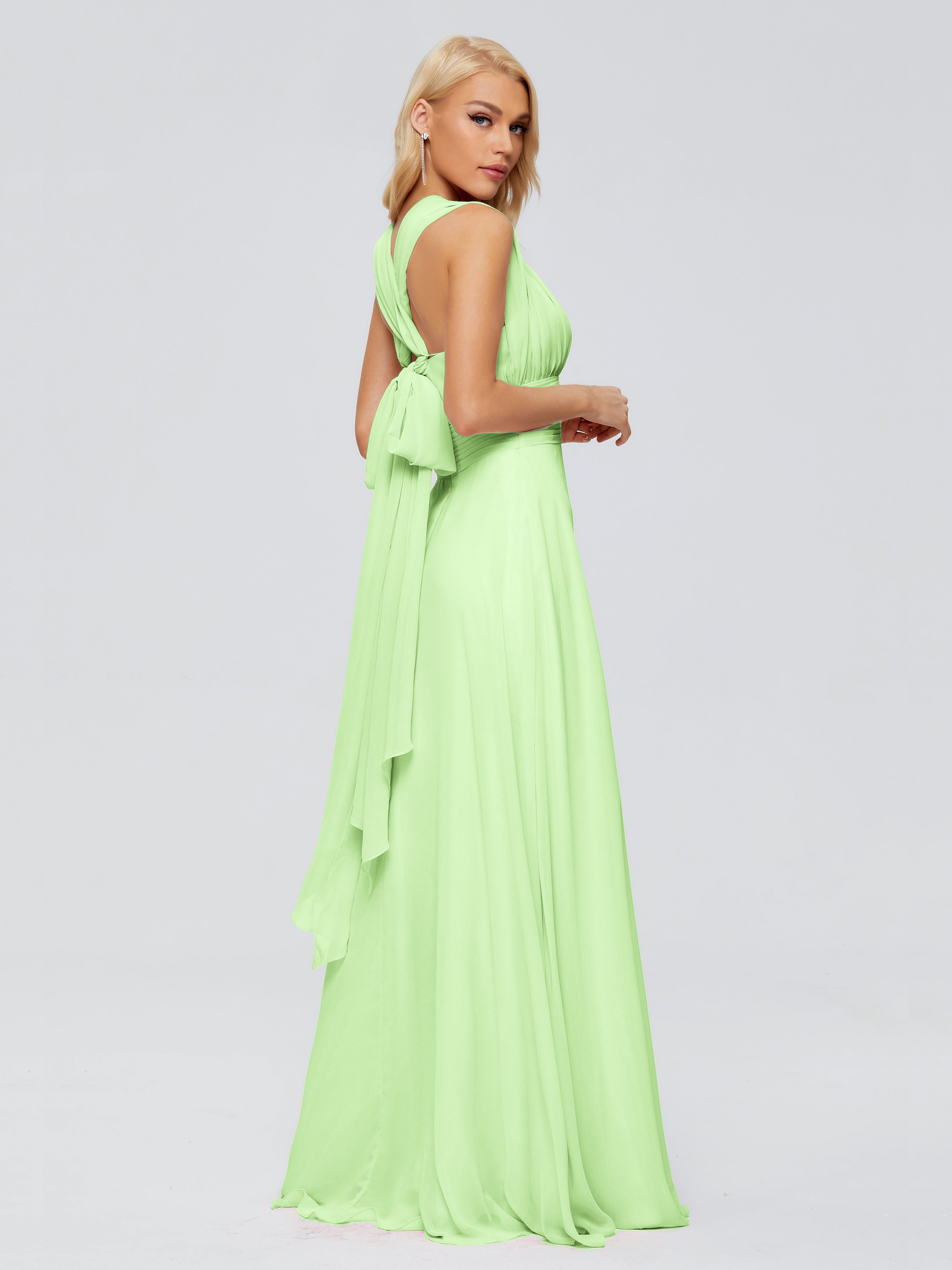 Demoiselle Robe Vert Sauge Trapèze Bretelle Ruban Mousseline Robes Demoiselle D'Honneur