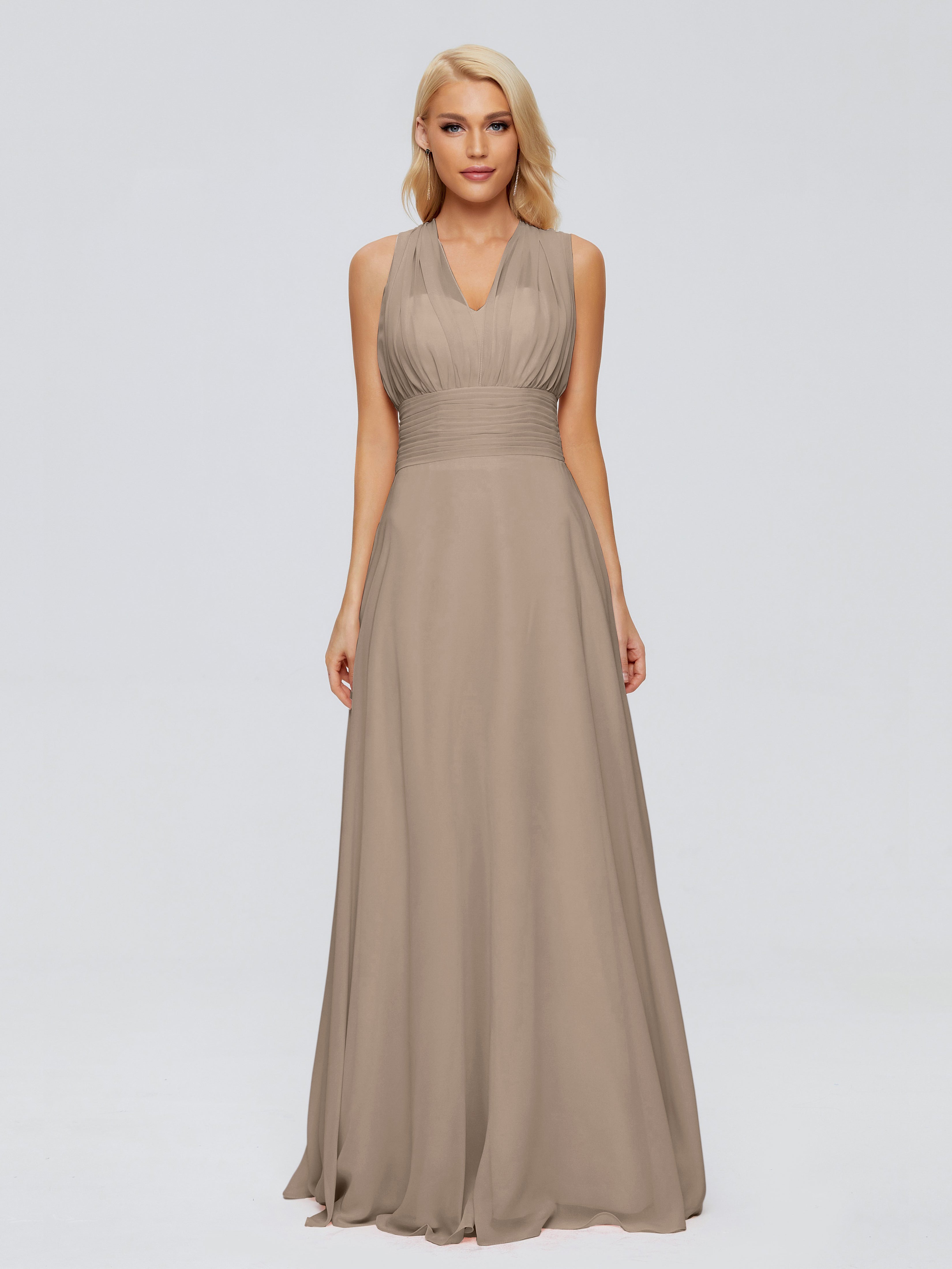 Robe Taupe Demoiselle D Honneur Trapèze Bretelle Ruban Mousseline Robes Demoiselle D'Honneur